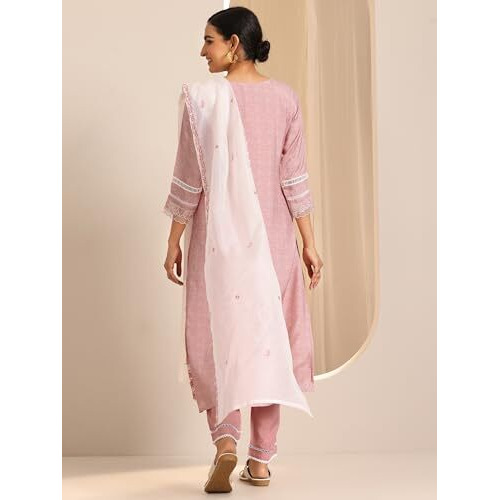 Libas Women's Chanderi Silk Kurta Sets (27411_Peach_Xxl)