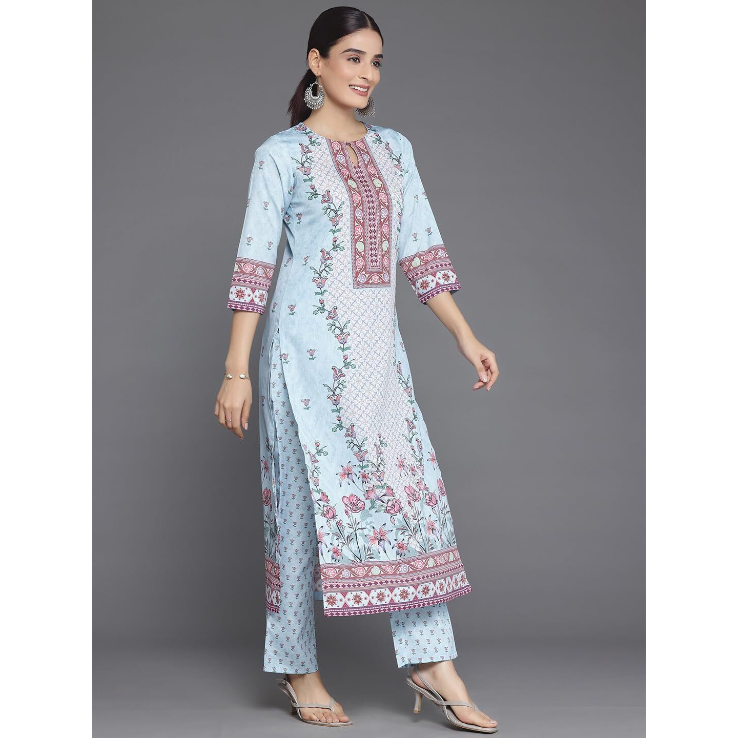 Libas Womens Printed Crepe Straight Kurta With Trousers And Dupatta