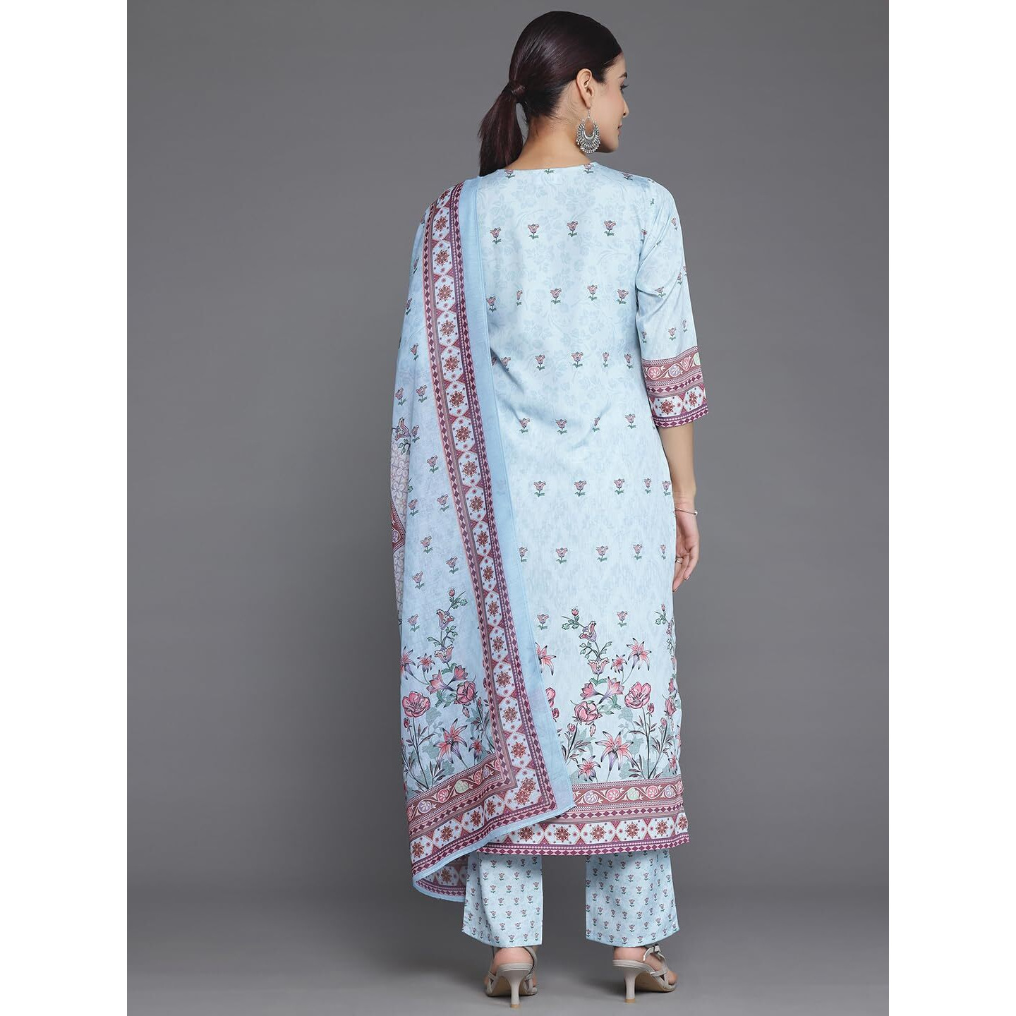 Libas Womens Printed Crepe Straight Kurta With Trousers And Dupatta