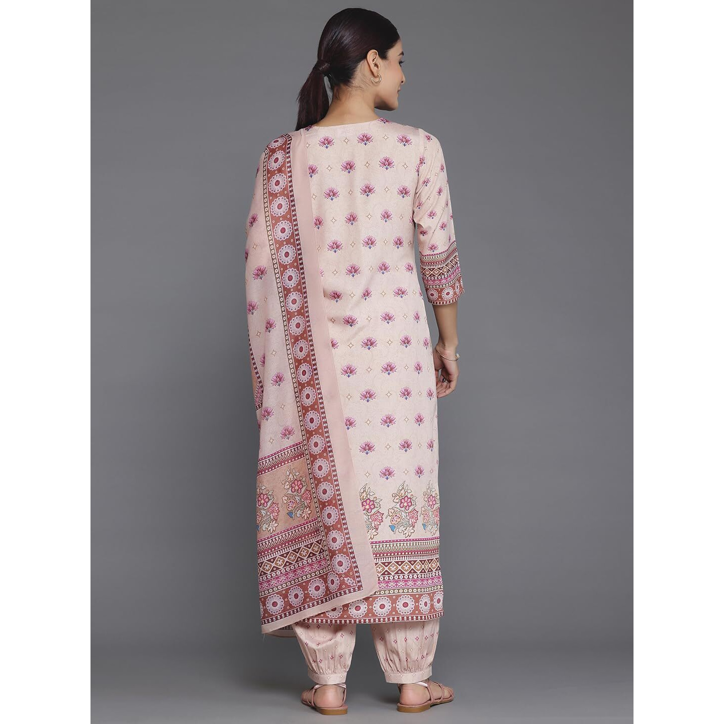 Libas Womens Printed Crepe Straight Kurta With Salwar And Dupatta