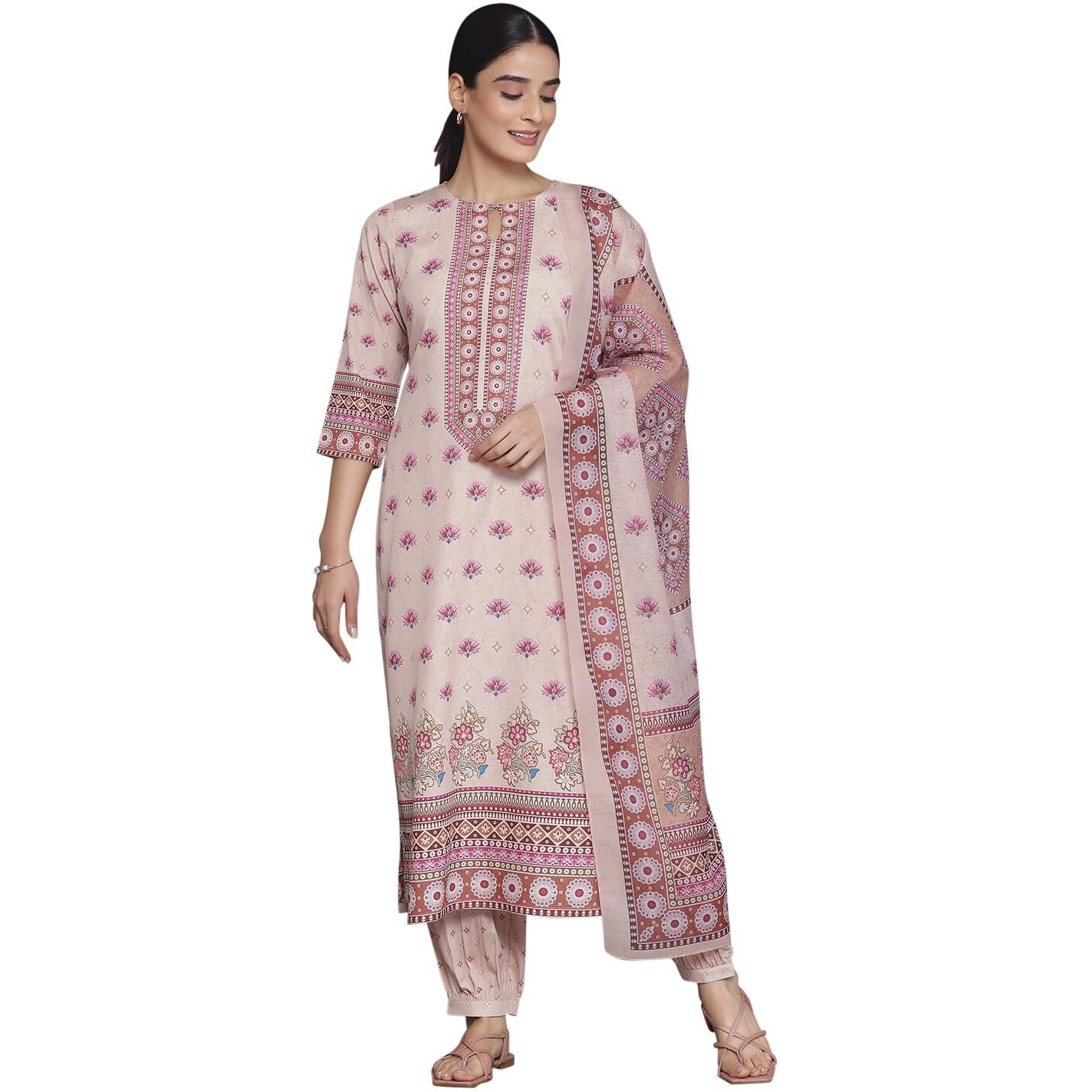 Libas Womens Printed Crepe Straight Kurta With Salwar And Dupatta