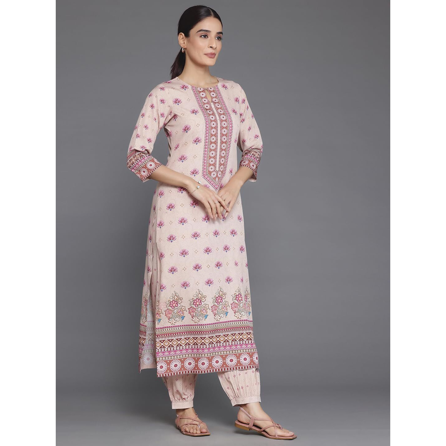 Libas Womens Printed Crepe Straight Kurta With Salwar And Dupatta