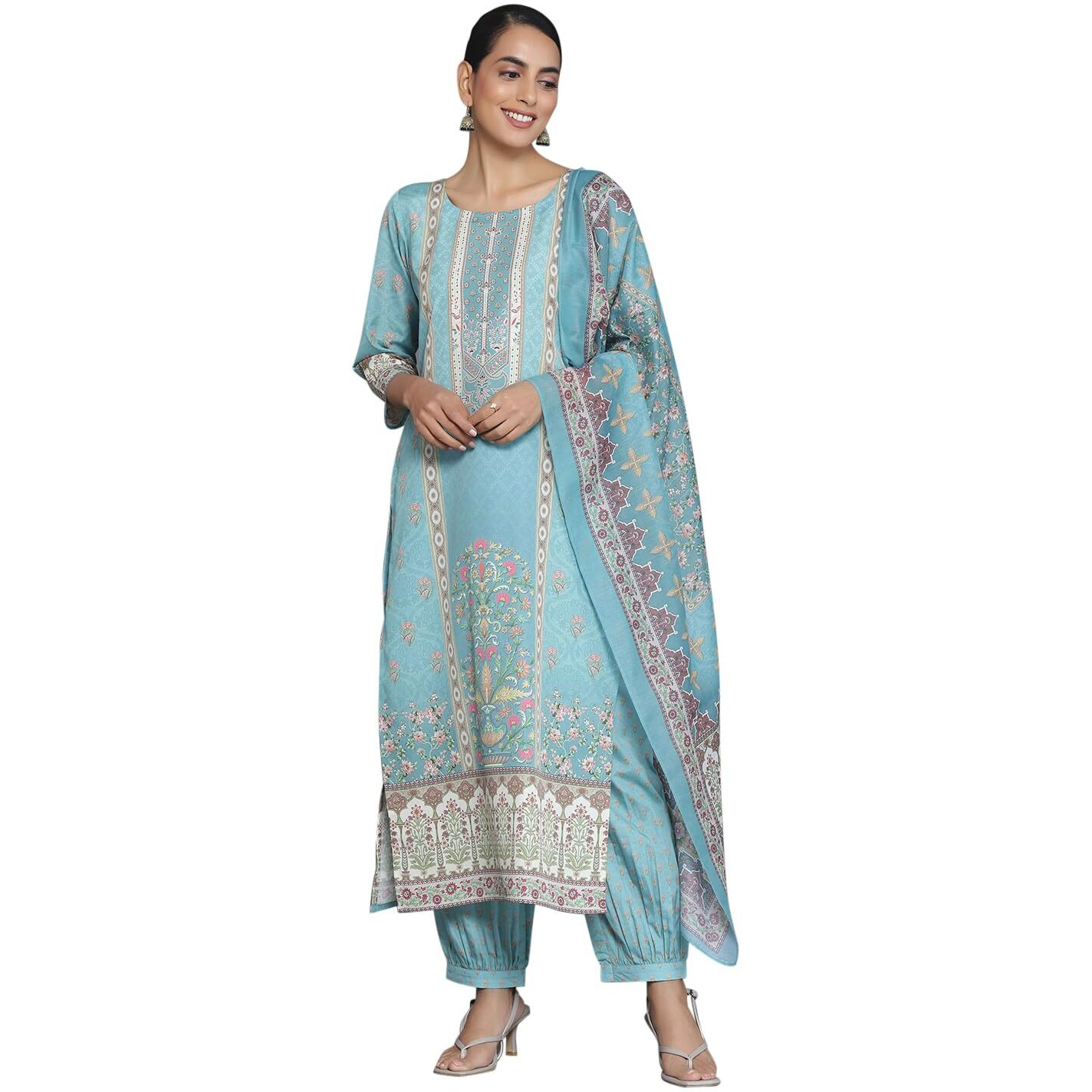 Libas Womens Printed Crepe Straight Kurta With Salwar And Dupatta