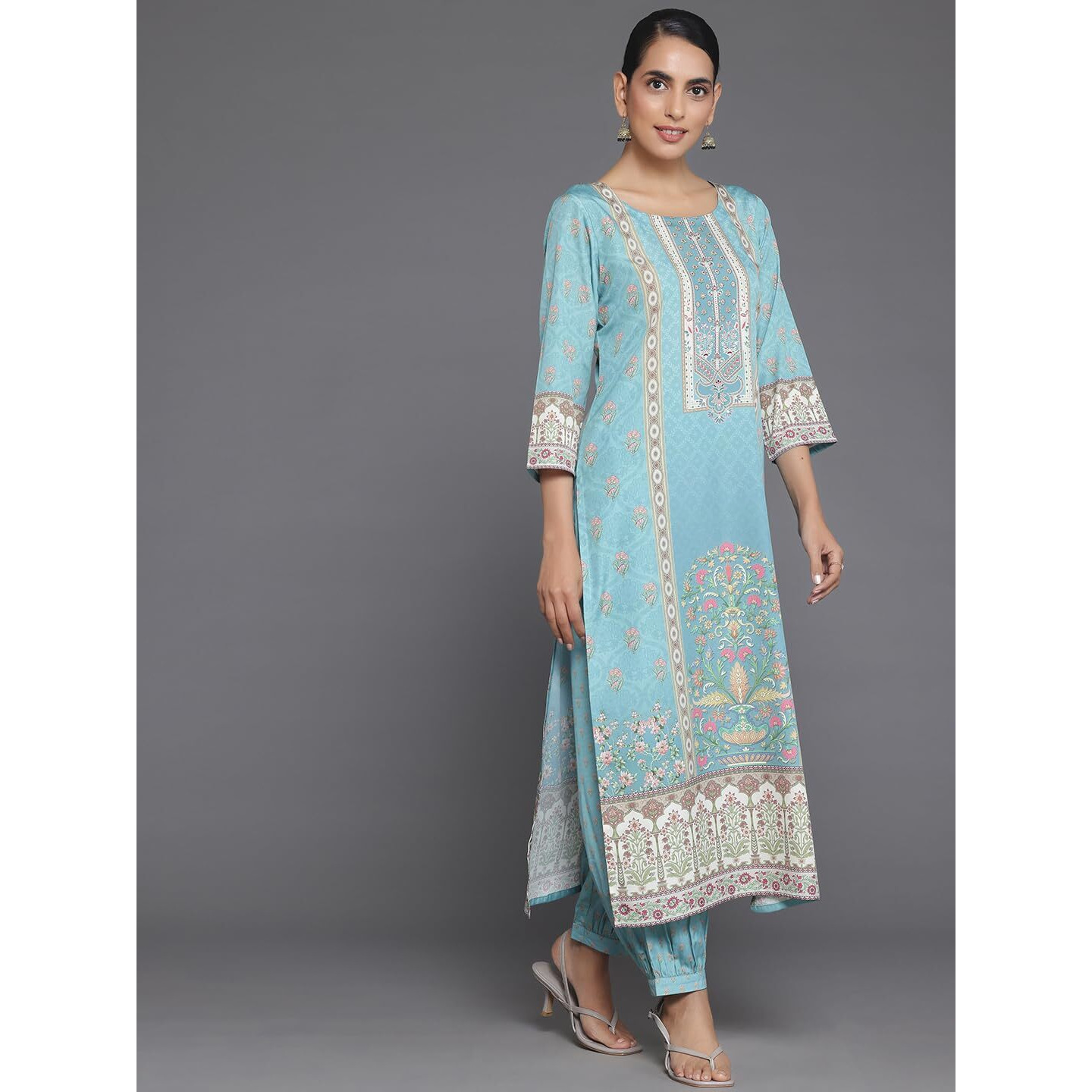Libas Womens Printed Crepe Straight Kurta With Salwar And Dupatta