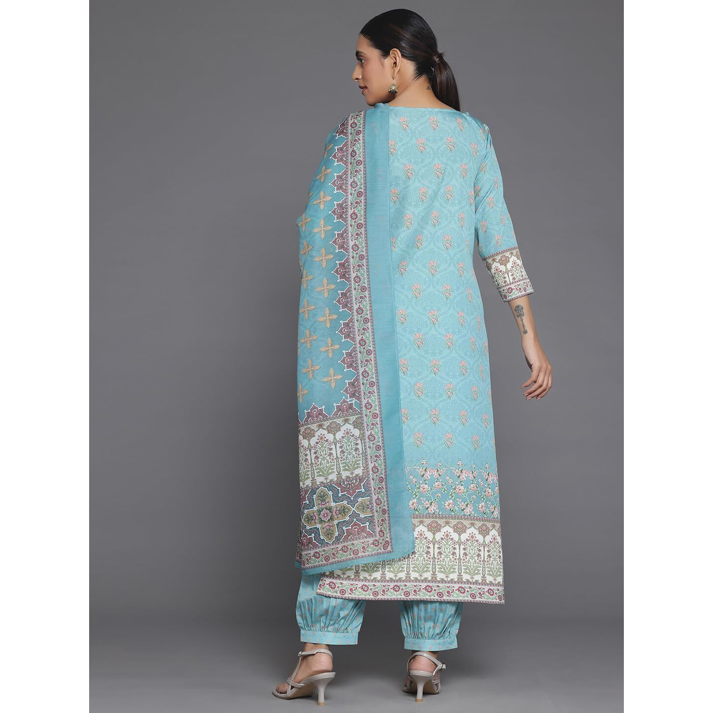 Libas Womens Printed Crepe Straight Kurta With Salwar And Dupatta