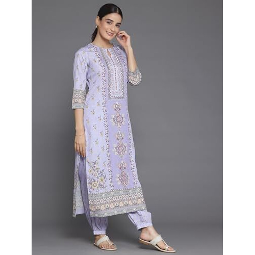 Libas Womens Printed Crepe Straight Kurta With Salwar And Dupatta