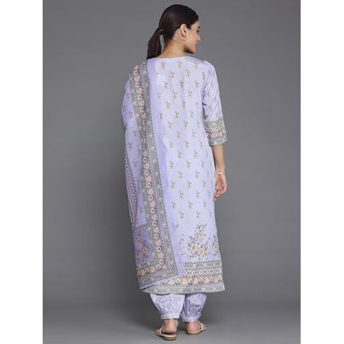Libas Womens Printed Crepe Straight Kurta With Salwar And Dupatta