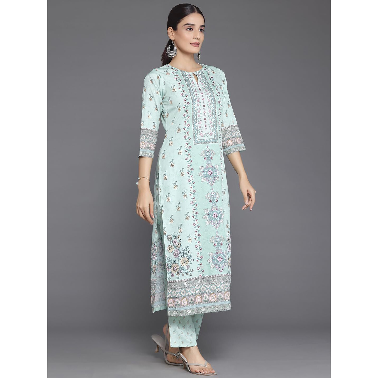 Libas Womens Printed Crepe Straight Kurta With Trousers And Dupatta