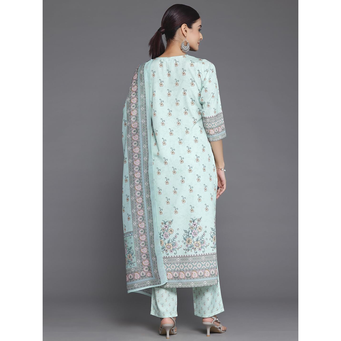Libas Womens Printed Crepe Straight Kurta With Trousers And Dupatta