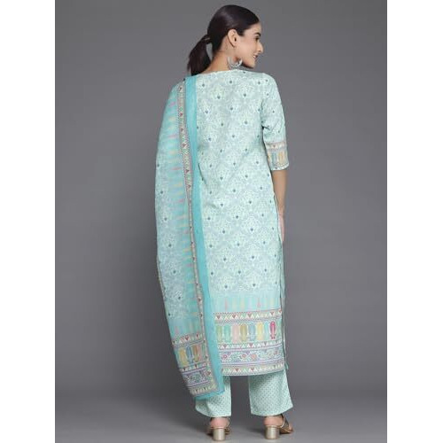 Libas Womens Printed Crepe Straight Kurta With Trousers And Dupatta
