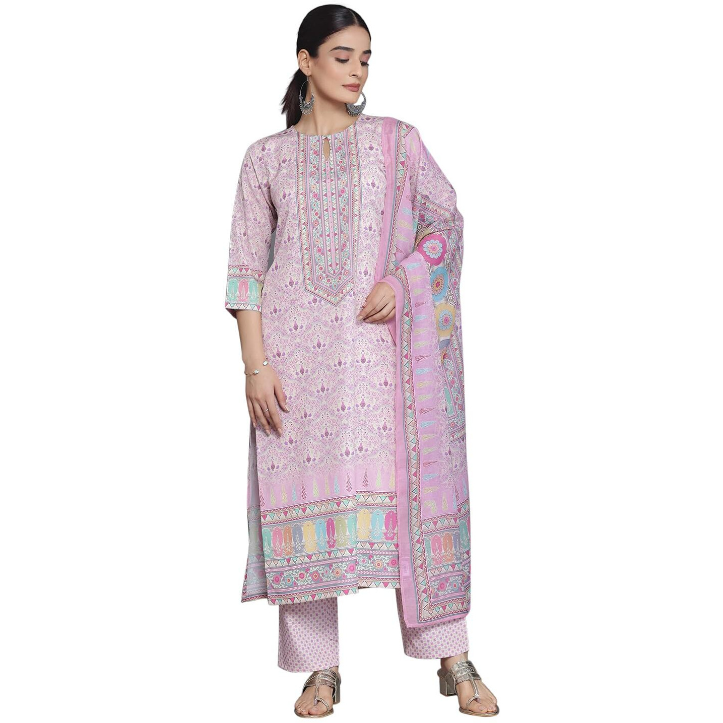 Libas Women's Poly Crepe Kurta Set (35717_Pink