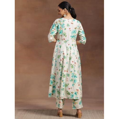 Libas Women's Silk Blend Printed Kurta Set (35723_Off White