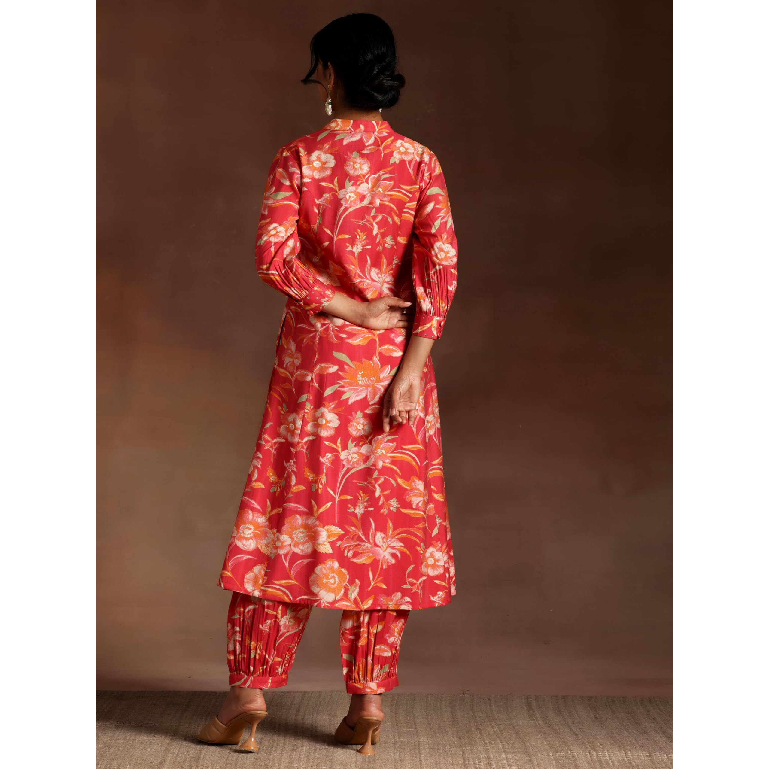 Libas Women's Silk Blend Printed Co-Ords (35728_Coral