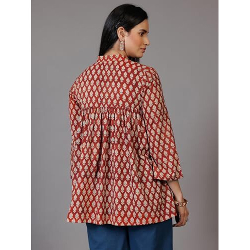 Libas Women's Cotton Floral A-Line Kurti (29064 Rust