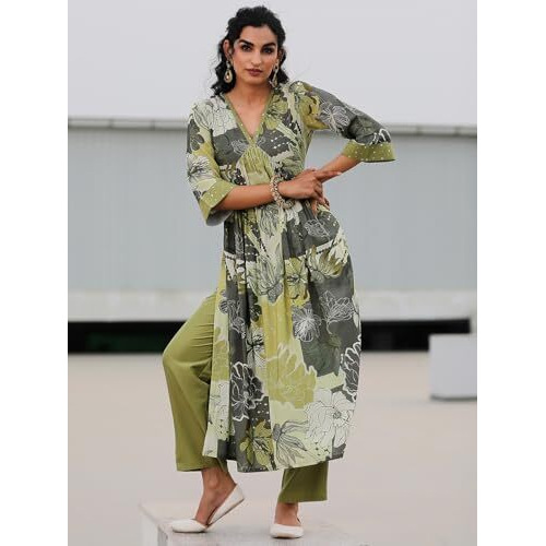 Libas Women's Viscose Rayon Kurta Set (35743_Green_S)