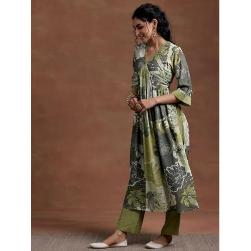 Libas Women's Viscose Rayon Kurta Set (35743_Green_S)