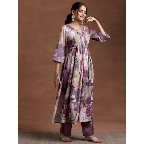 Libas Womens Printed Viscose A-Line Kurta With Trousers