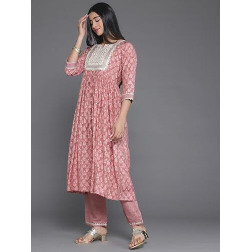 Libas Womens Printed Silk Blend A-Line Kurta With Palazzos