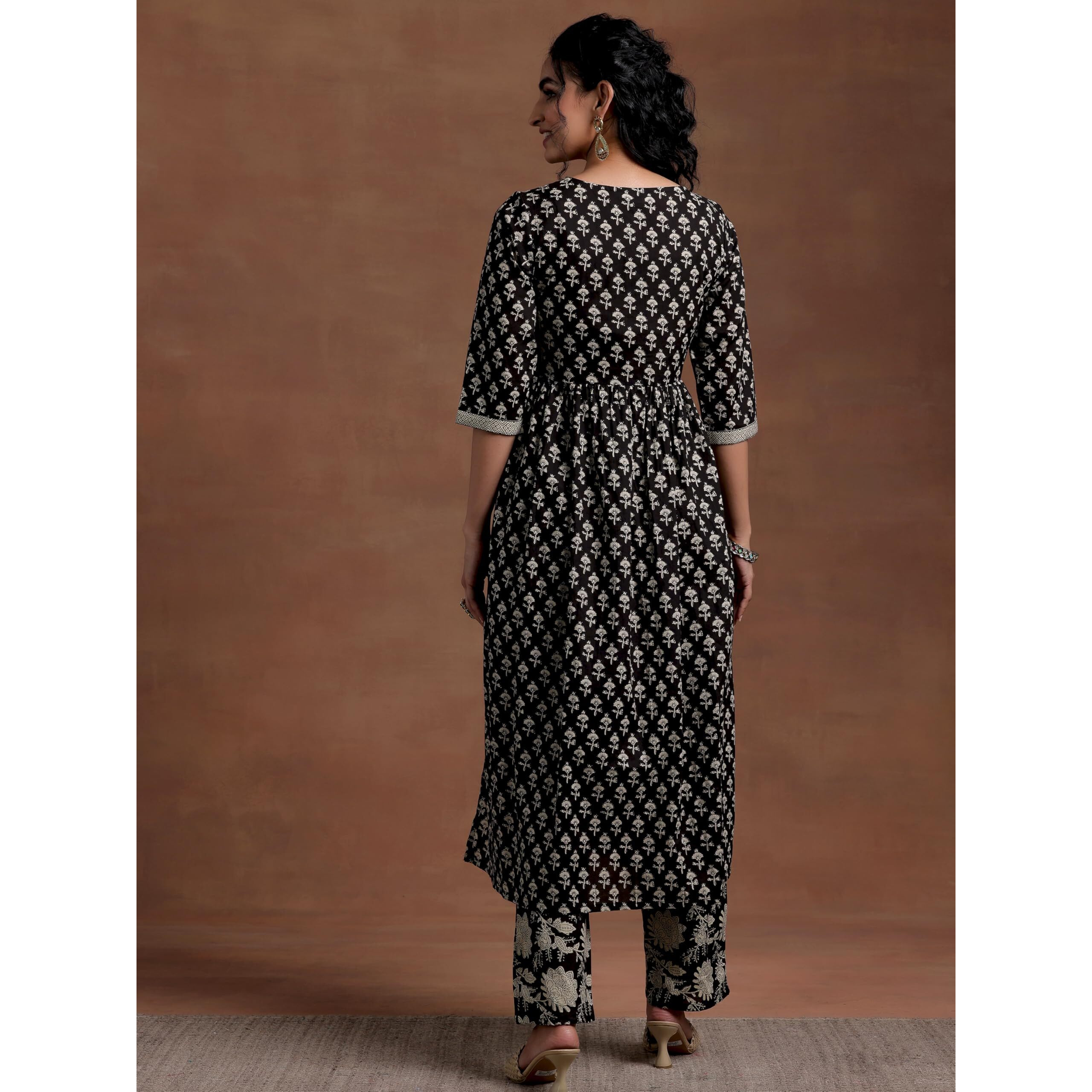 Libas Womens Printed Cotton A-Line Kurta With Palazzos