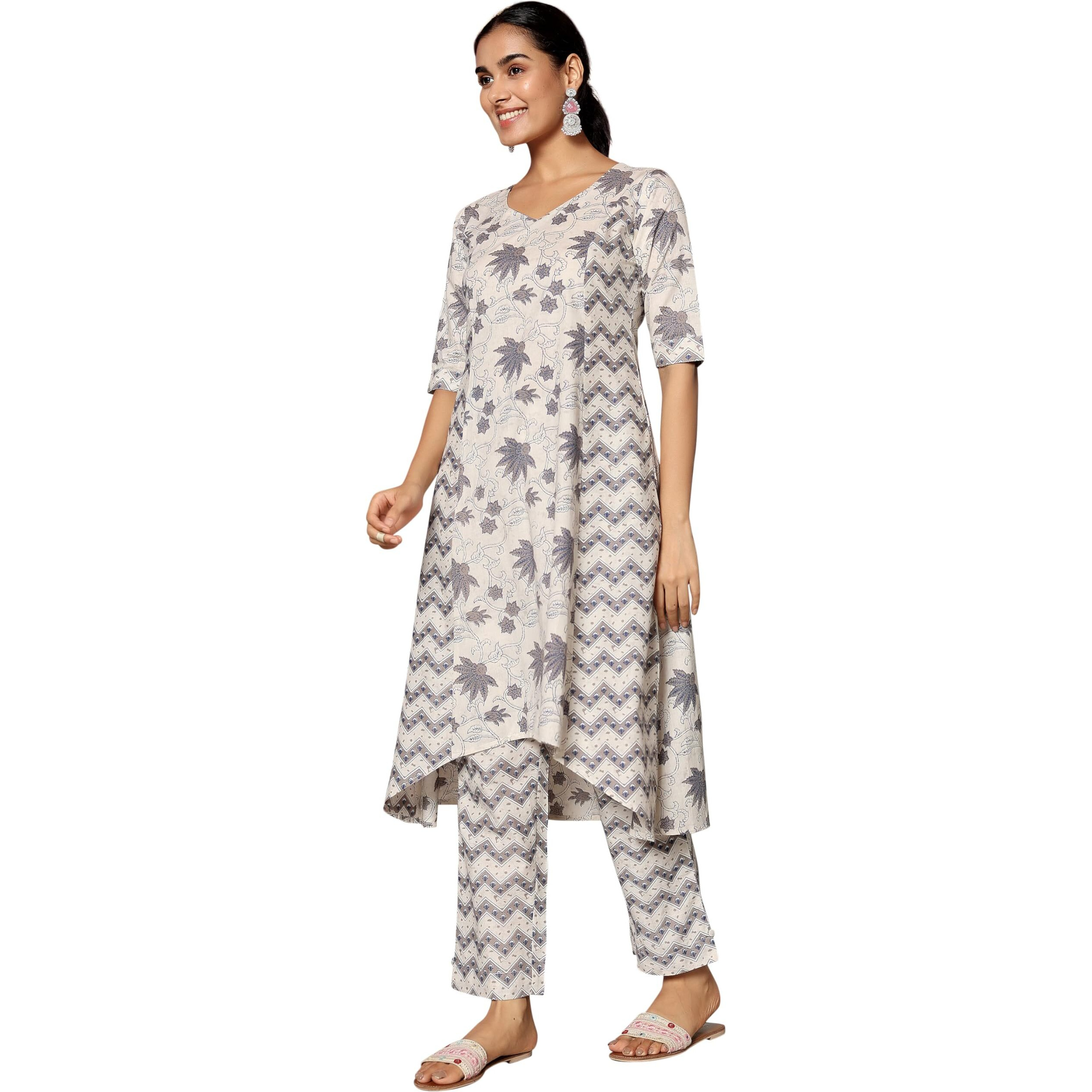Libas Womens Printed Cotton Straight Kurta With Palazzos