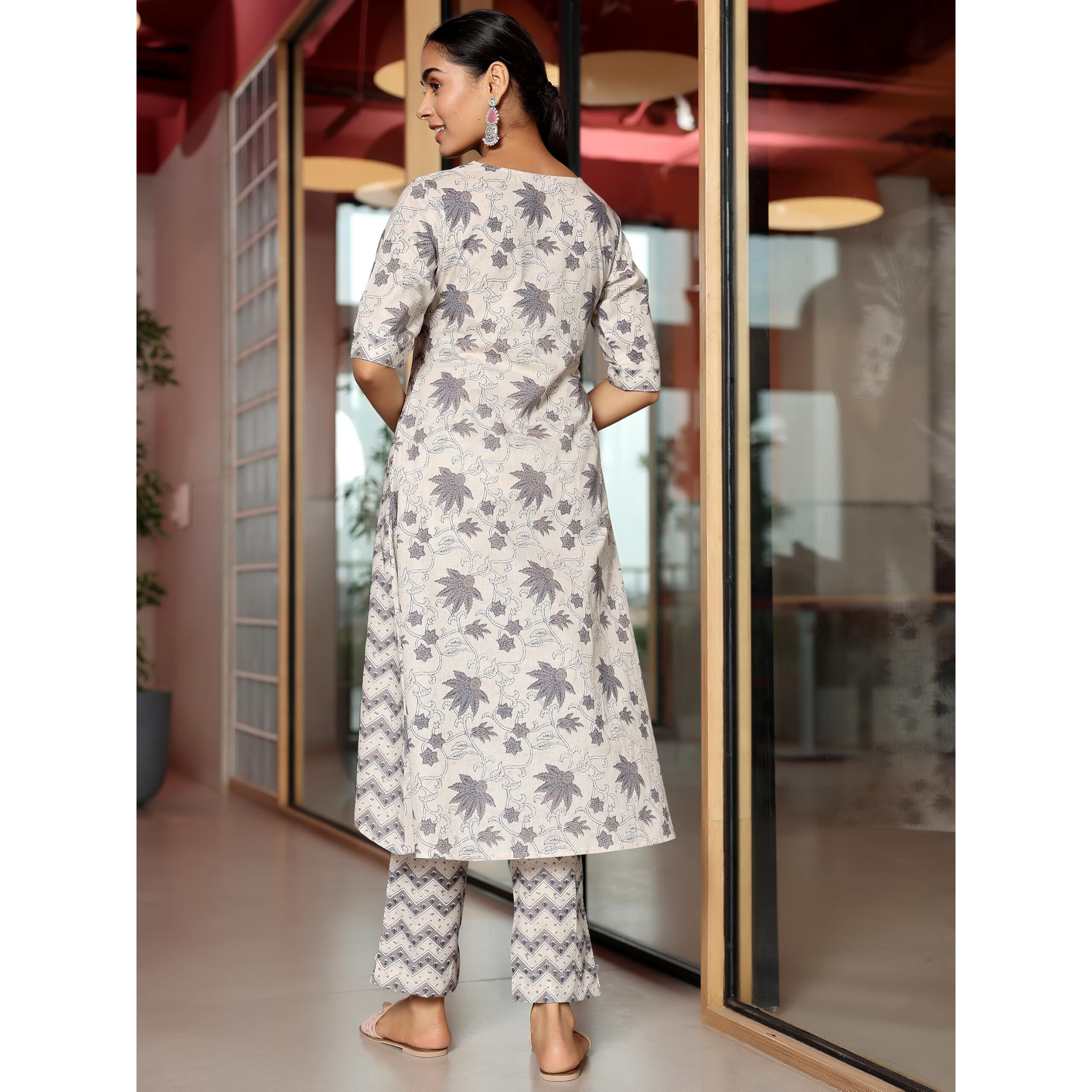 Libas Womens Printed Cotton Straight Kurta With Palazzos