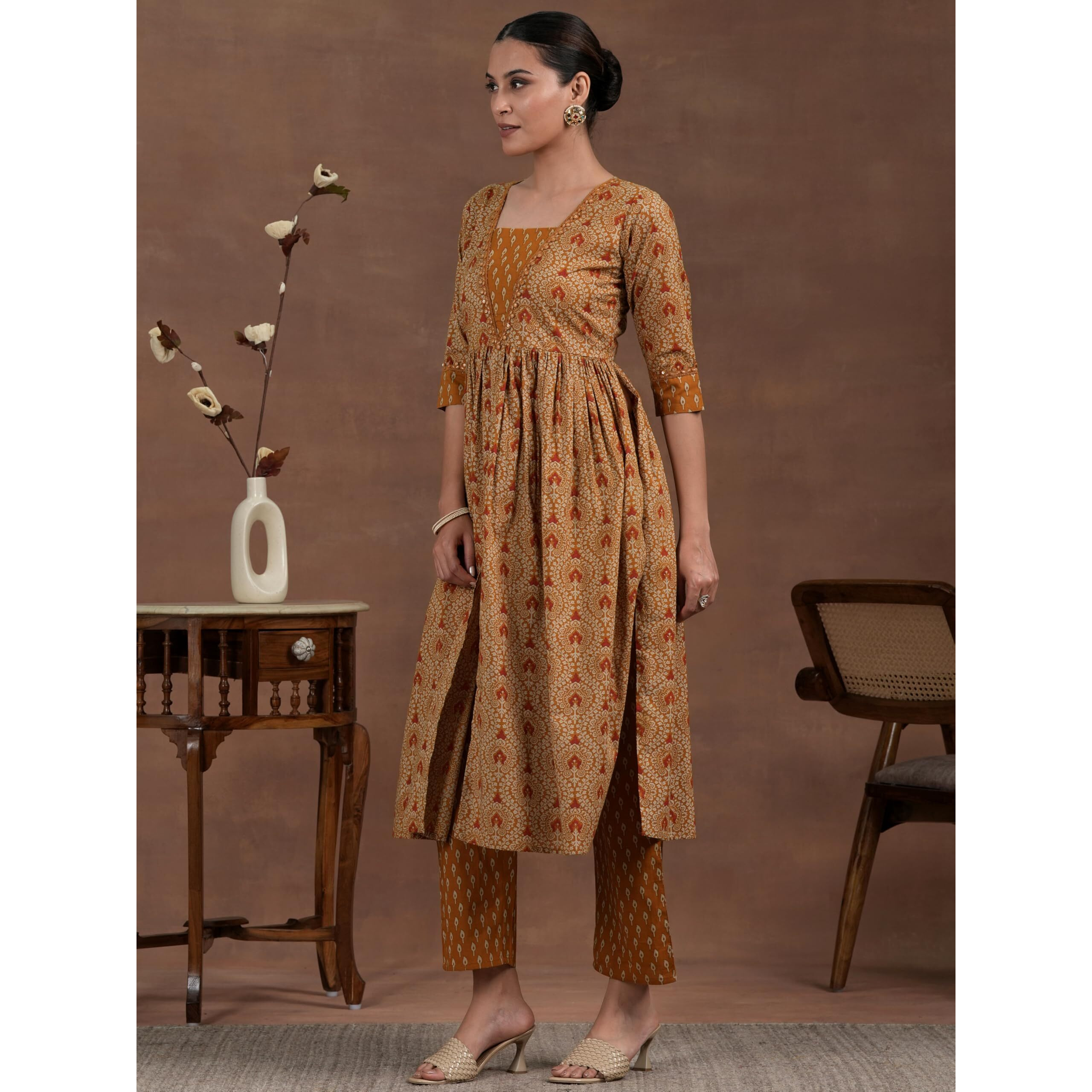 Libas Women's Cotton Kurta Set (35771_Mustard_L)