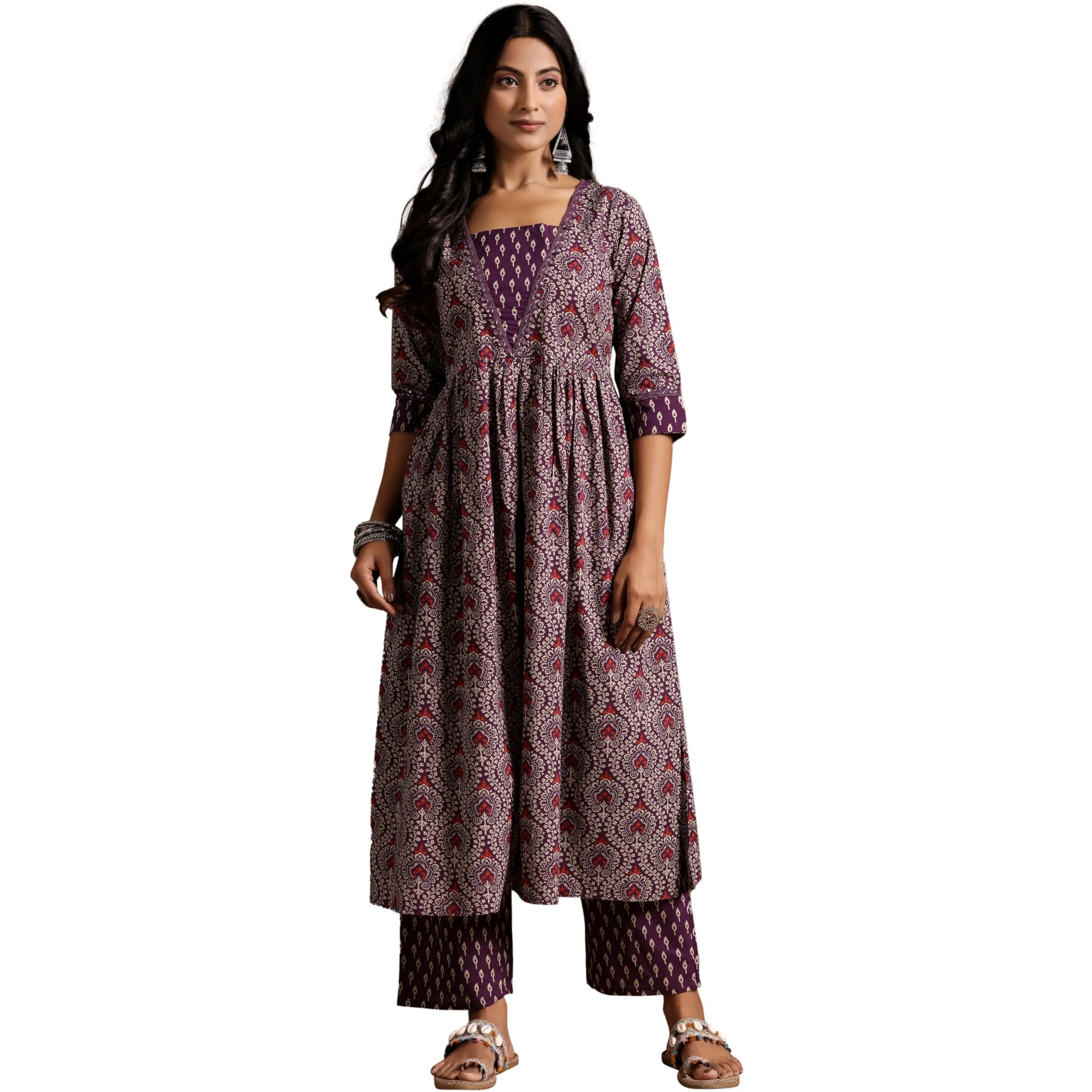Libas Womens Printed Cotton Straight Kurta With Palazzos