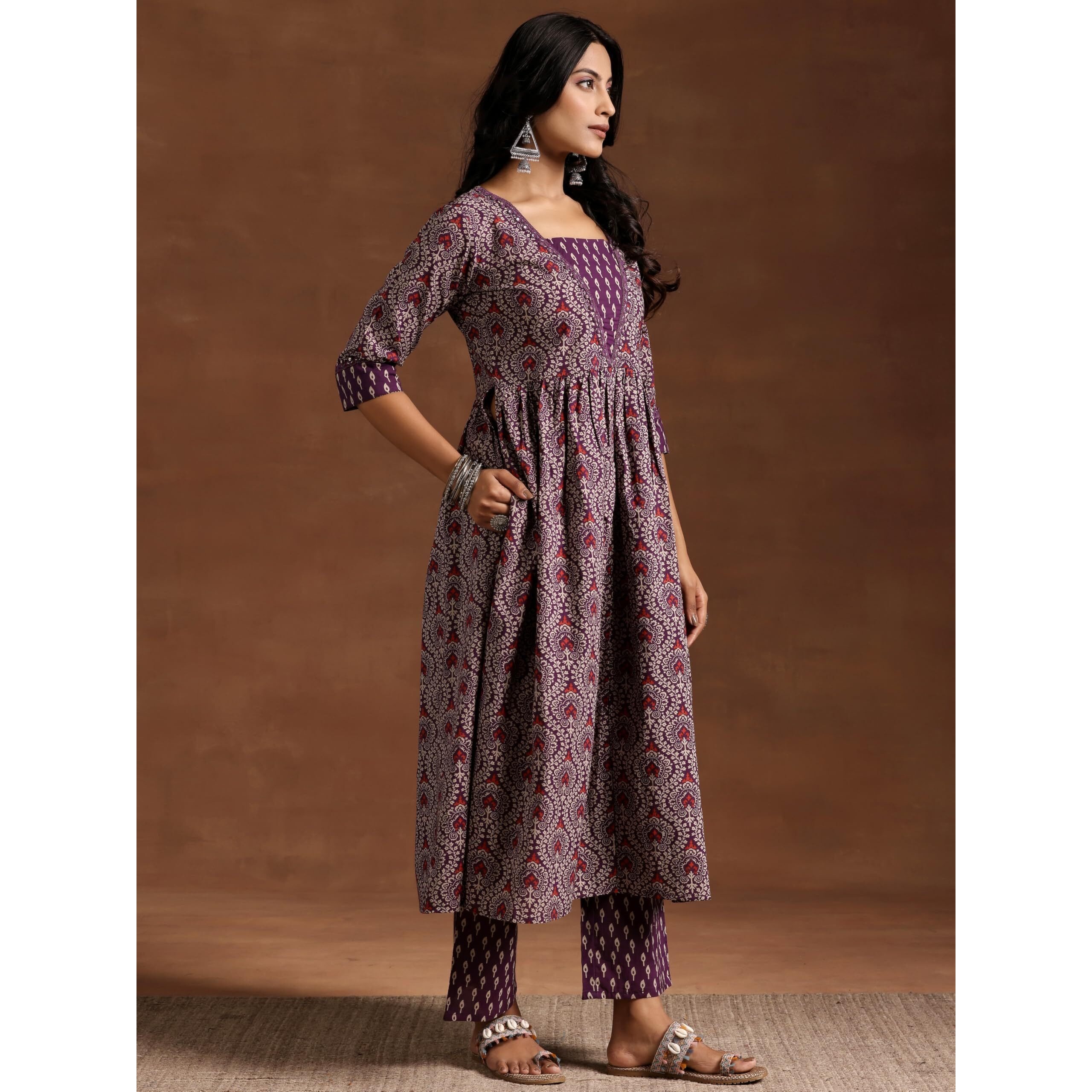 Libas Womens Printed Cotton Straight Kurta With Palazzos