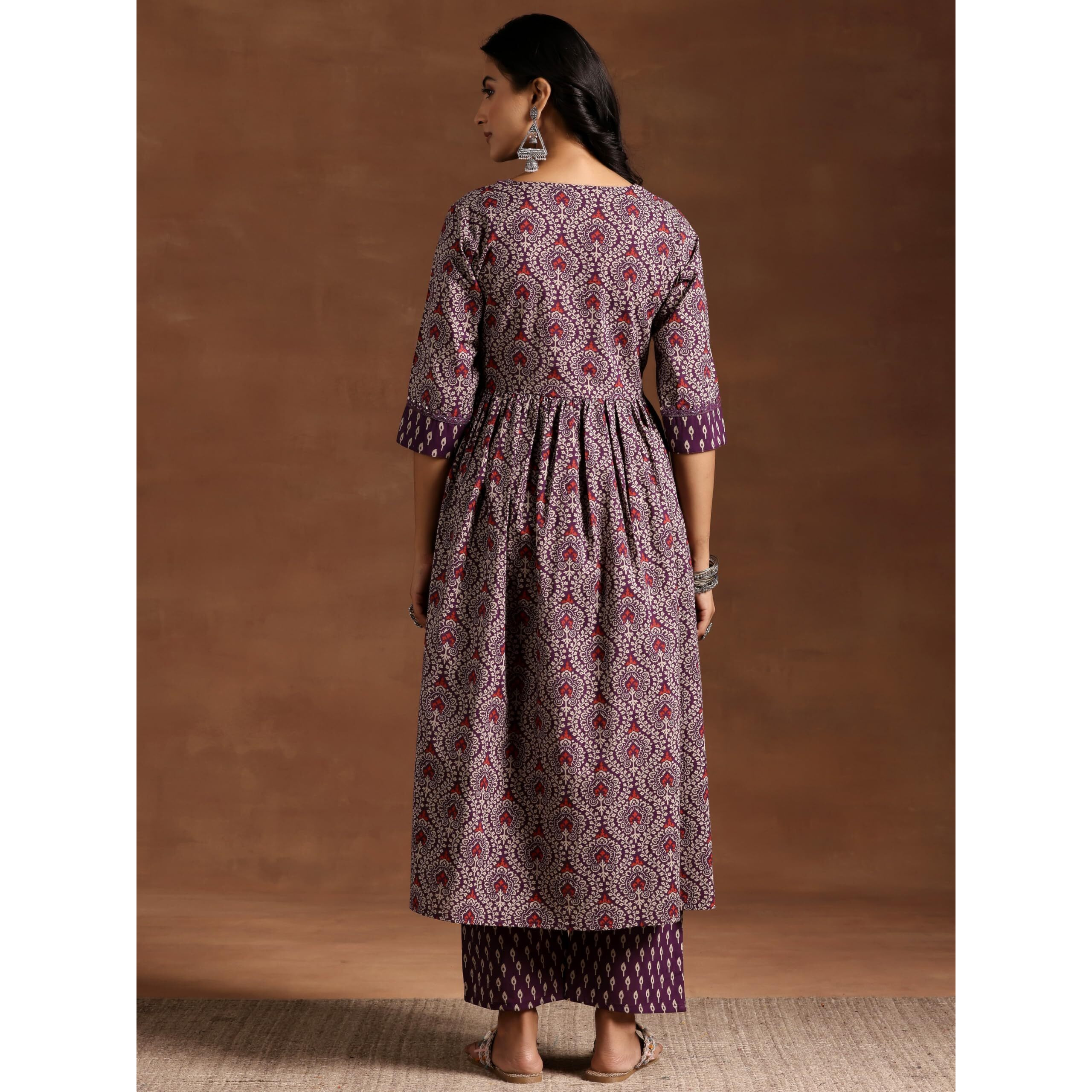 Libas Womens Printed Cotton Straight Kurta With Palazzos