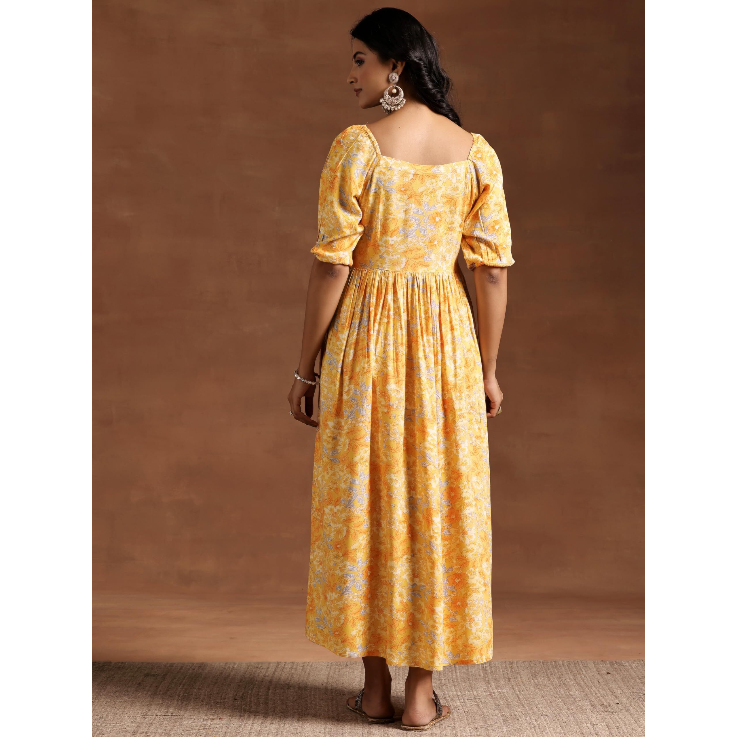 Libas Women's Rayon Fit And Flare Maxi Dress (29079_Yellow