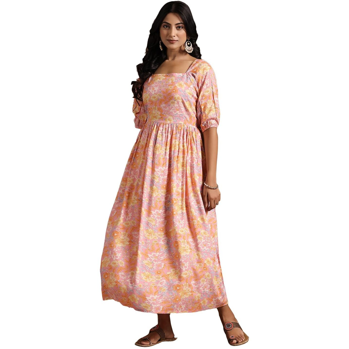 Libas Women's Rayon Fit And Flare Maxi Dress (29080_Peach