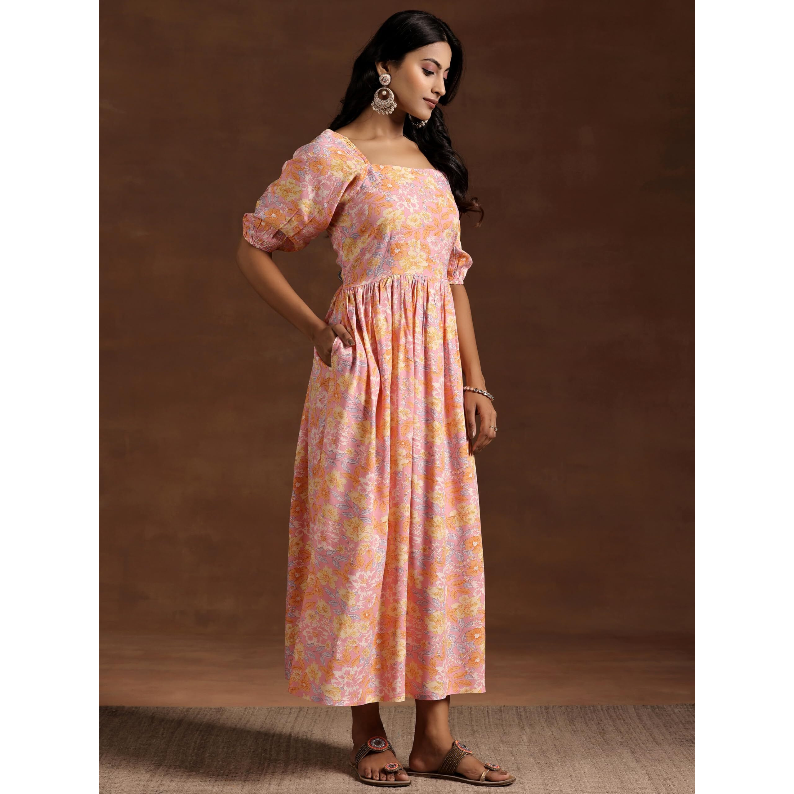 Libas Women's Rayon Fit And Flare Maxi Dress (29080_Peach
