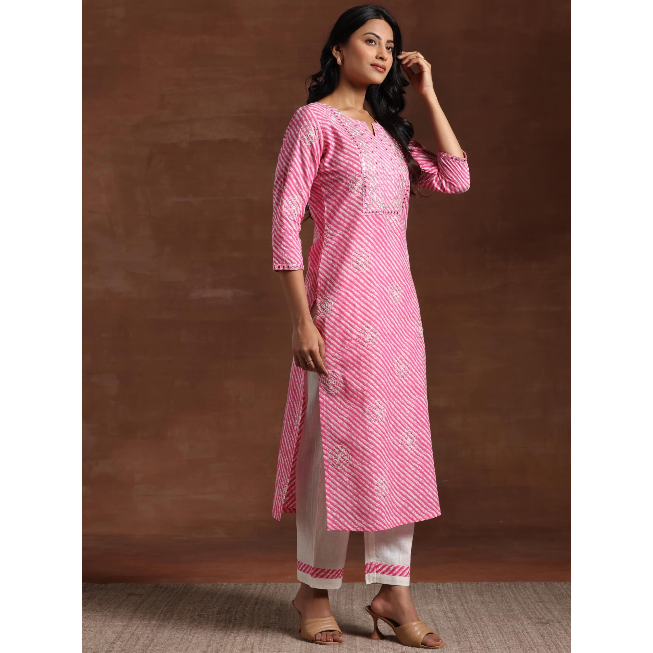 Libas Womens Printed Cotton Straight Kurta With Trousers