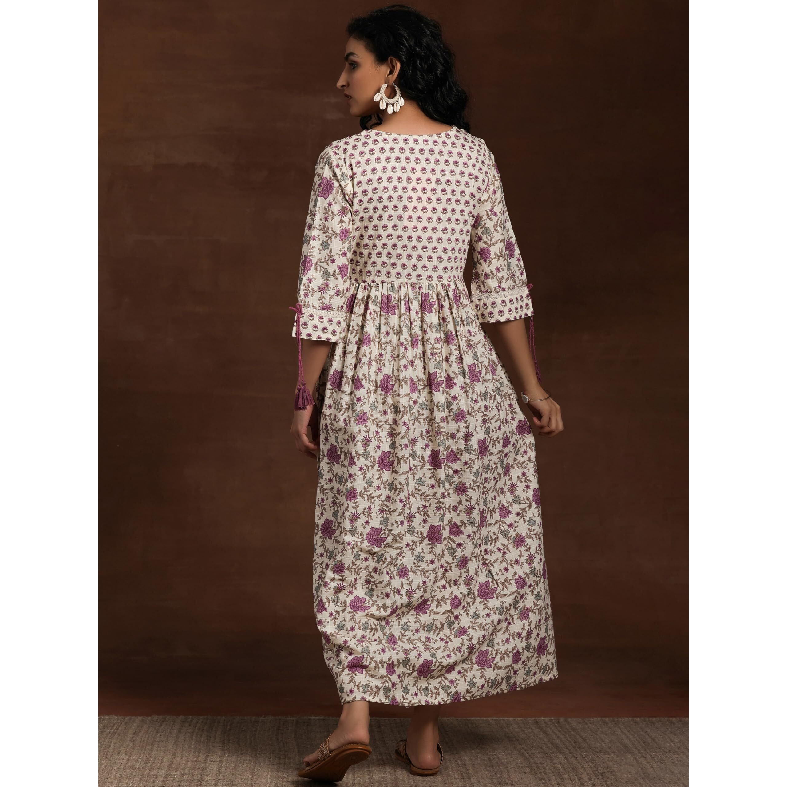 Libas Women's Cotton Fit And Flare Midi Dress (29091_Off White