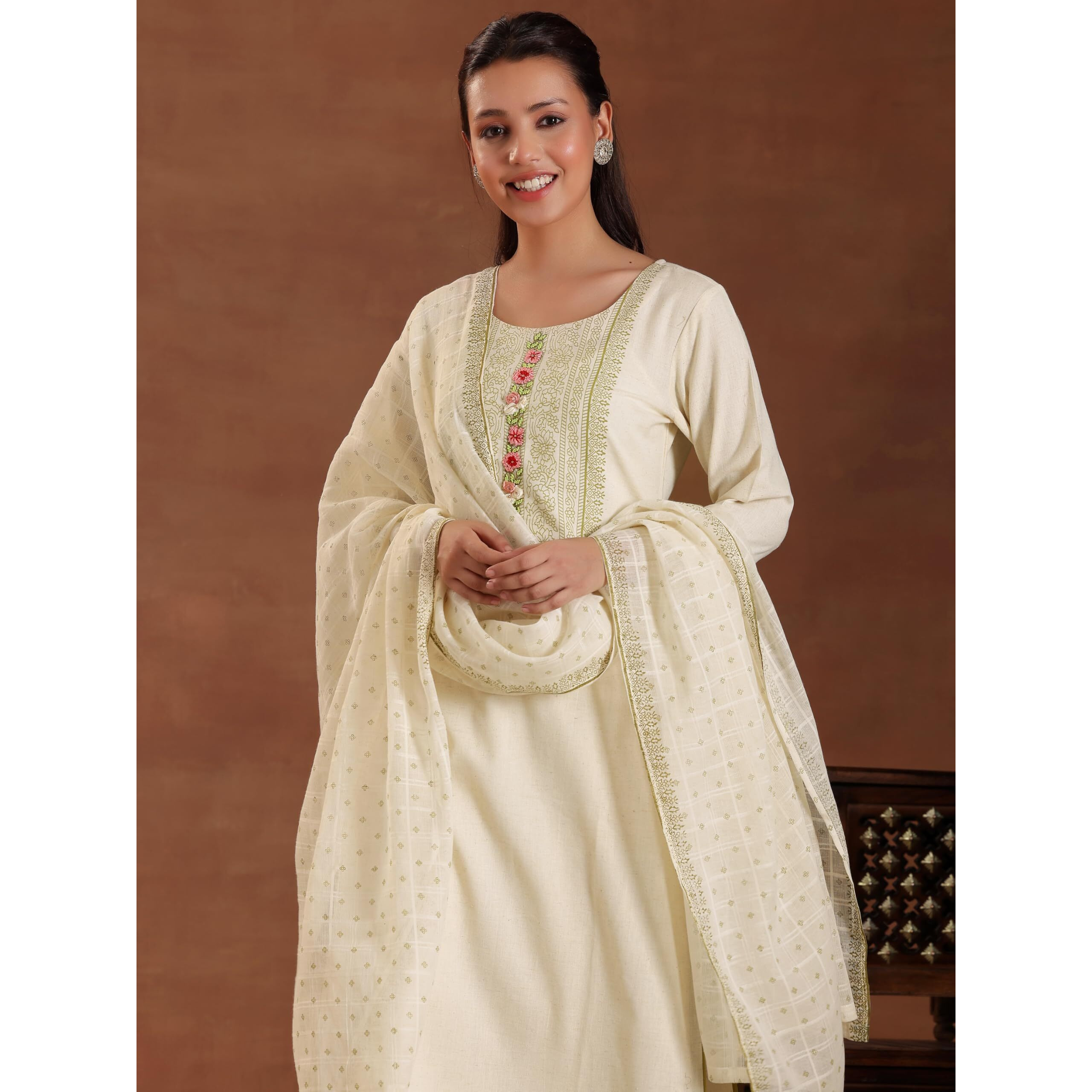 Libas Women's Pure Cotton Kurta Sets (27518_Off White