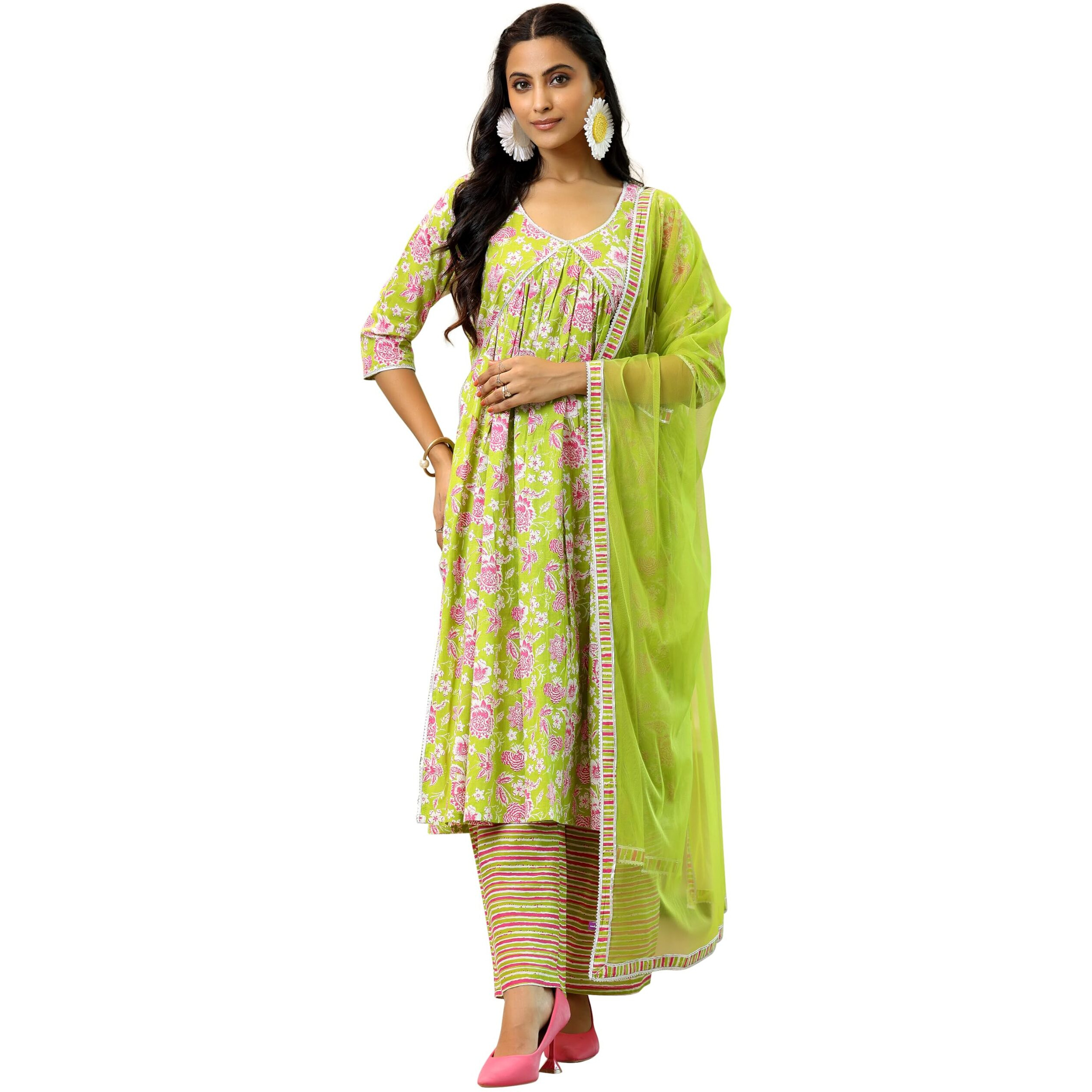 Libas Women's Pure Cotton Kurta Sets (35806_Green