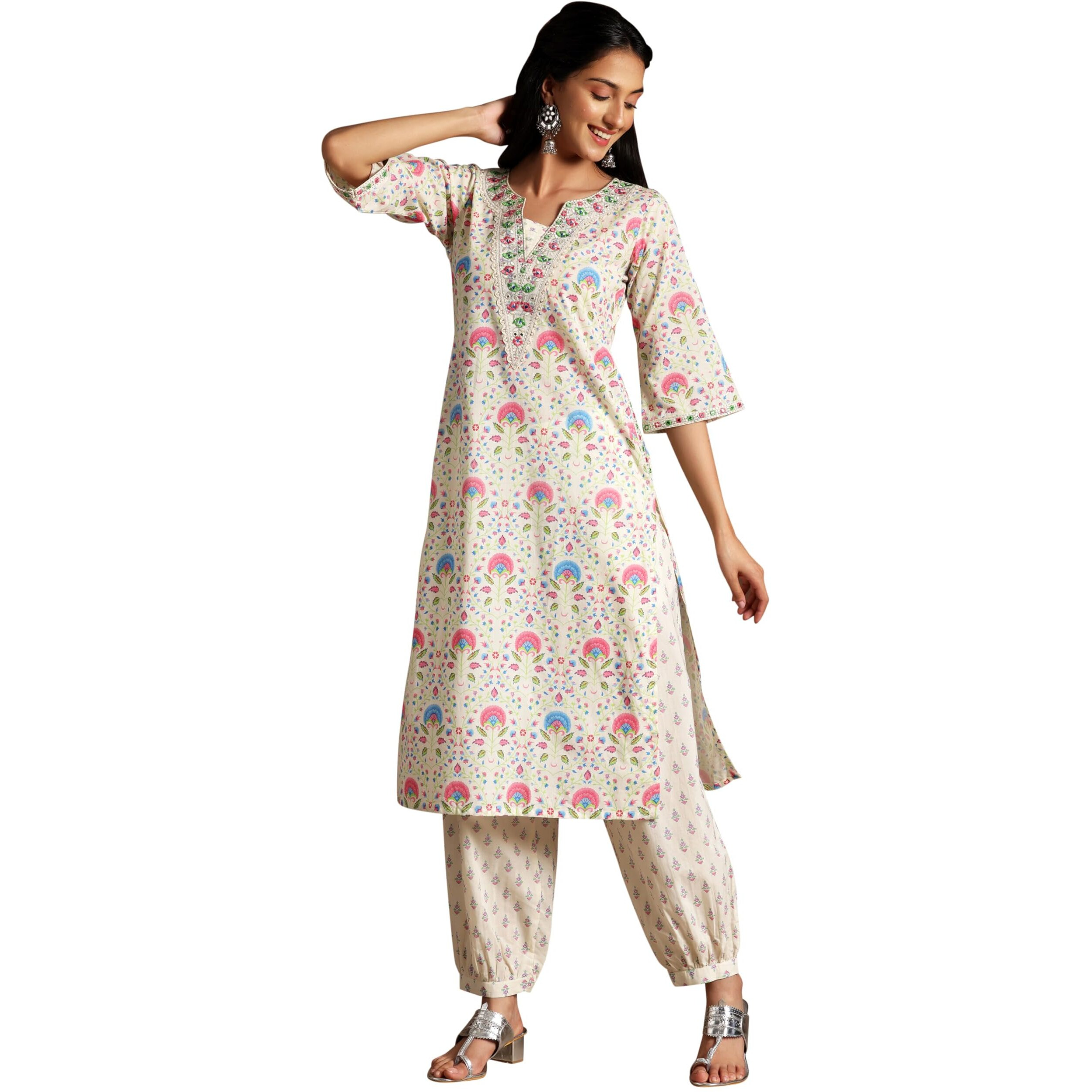 Libas Womens Printed Cotton Straight Kurta With Salwar