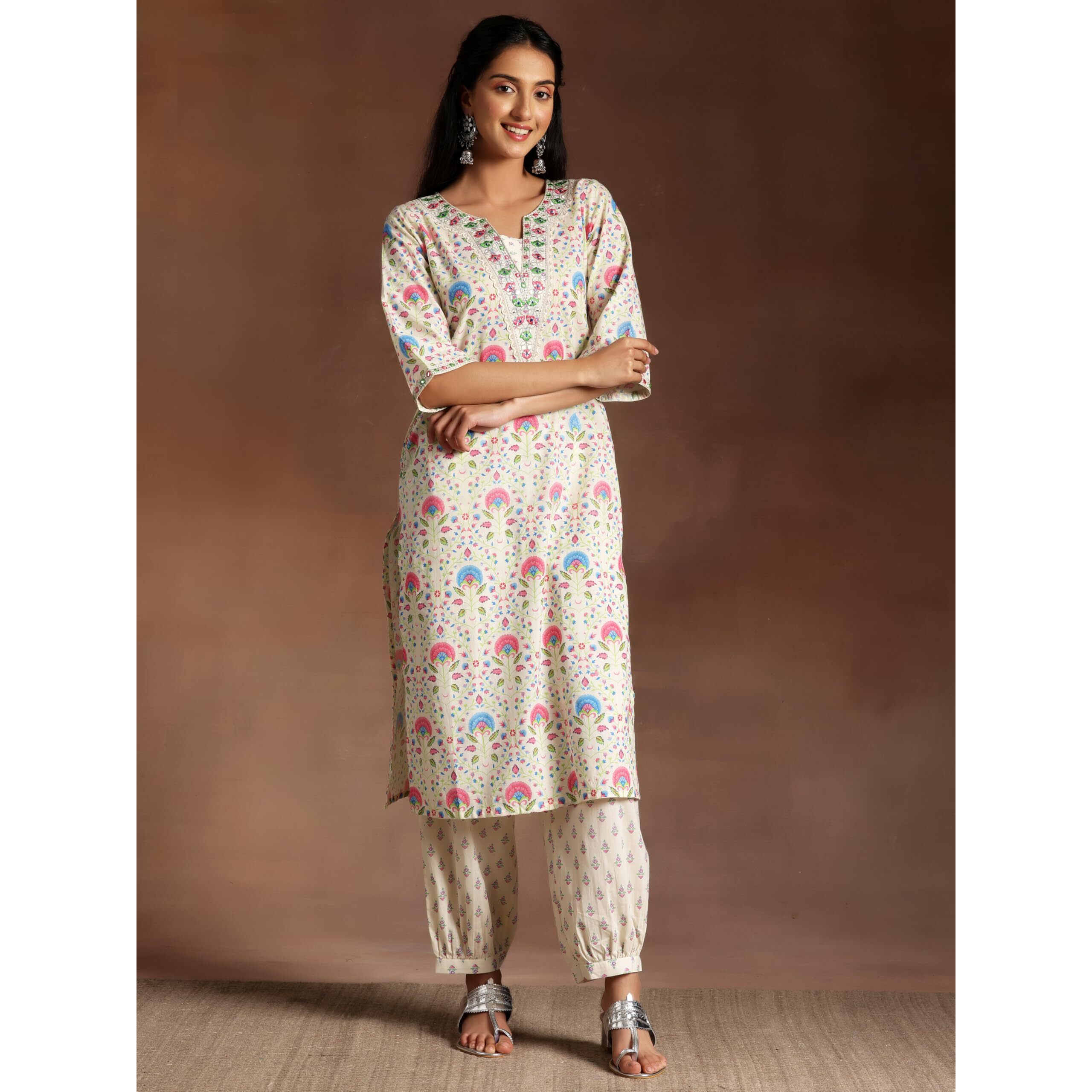 Libas Womens Printed Cotton Straight Kurta With Salwar