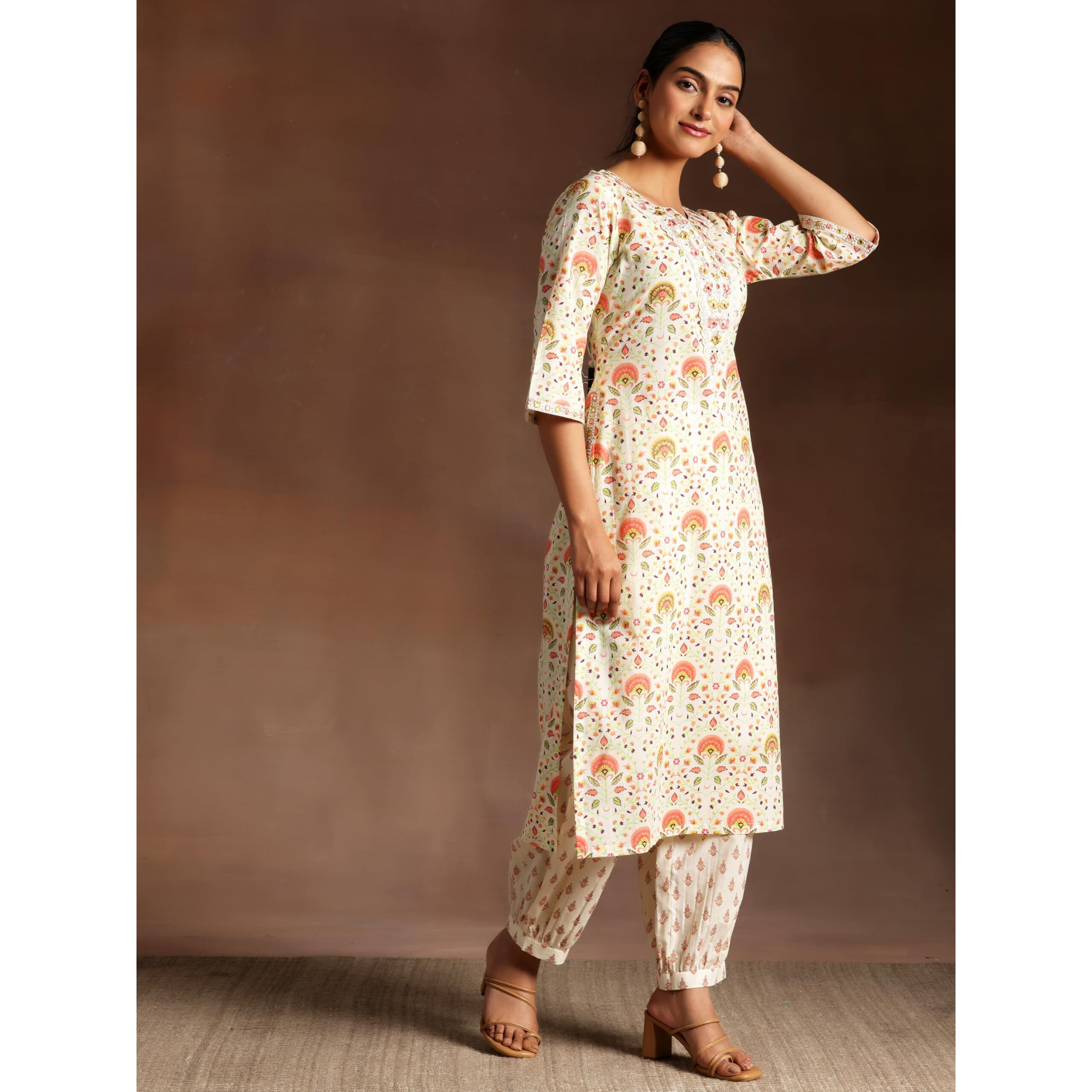 Libas Womens Printed Cotton Straight Kurta With Salwar