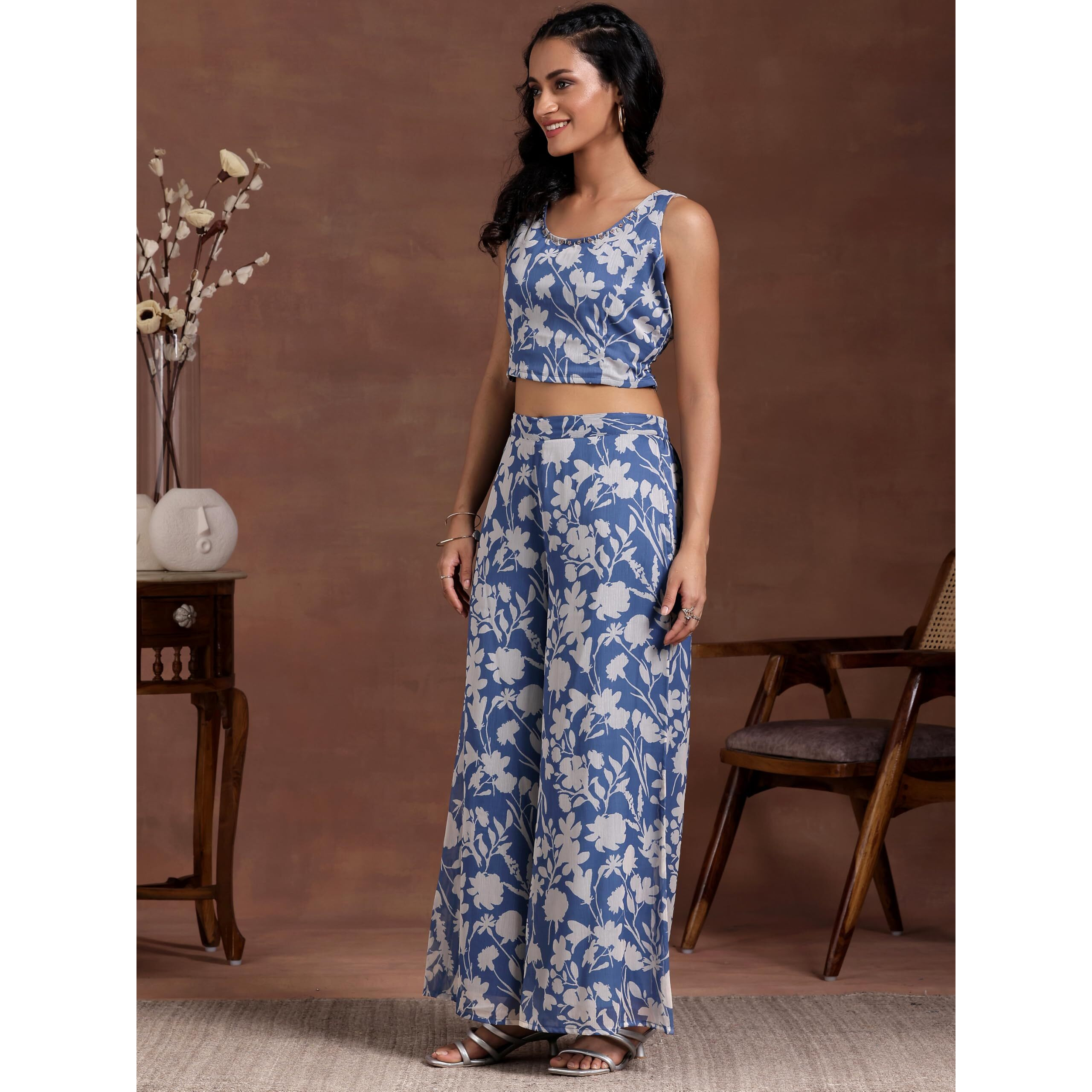 Libas Women's Chiffon Co-Ords (27571_Blue