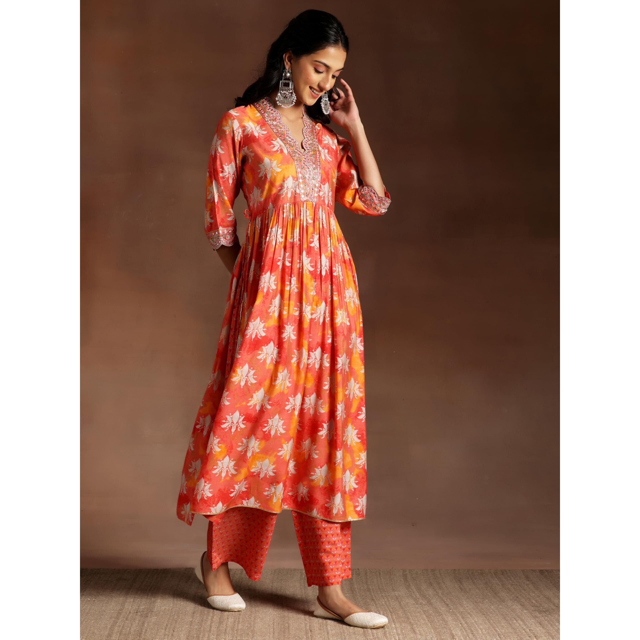 Libas Women's Silk Blend Kurta Set (35816_Orange