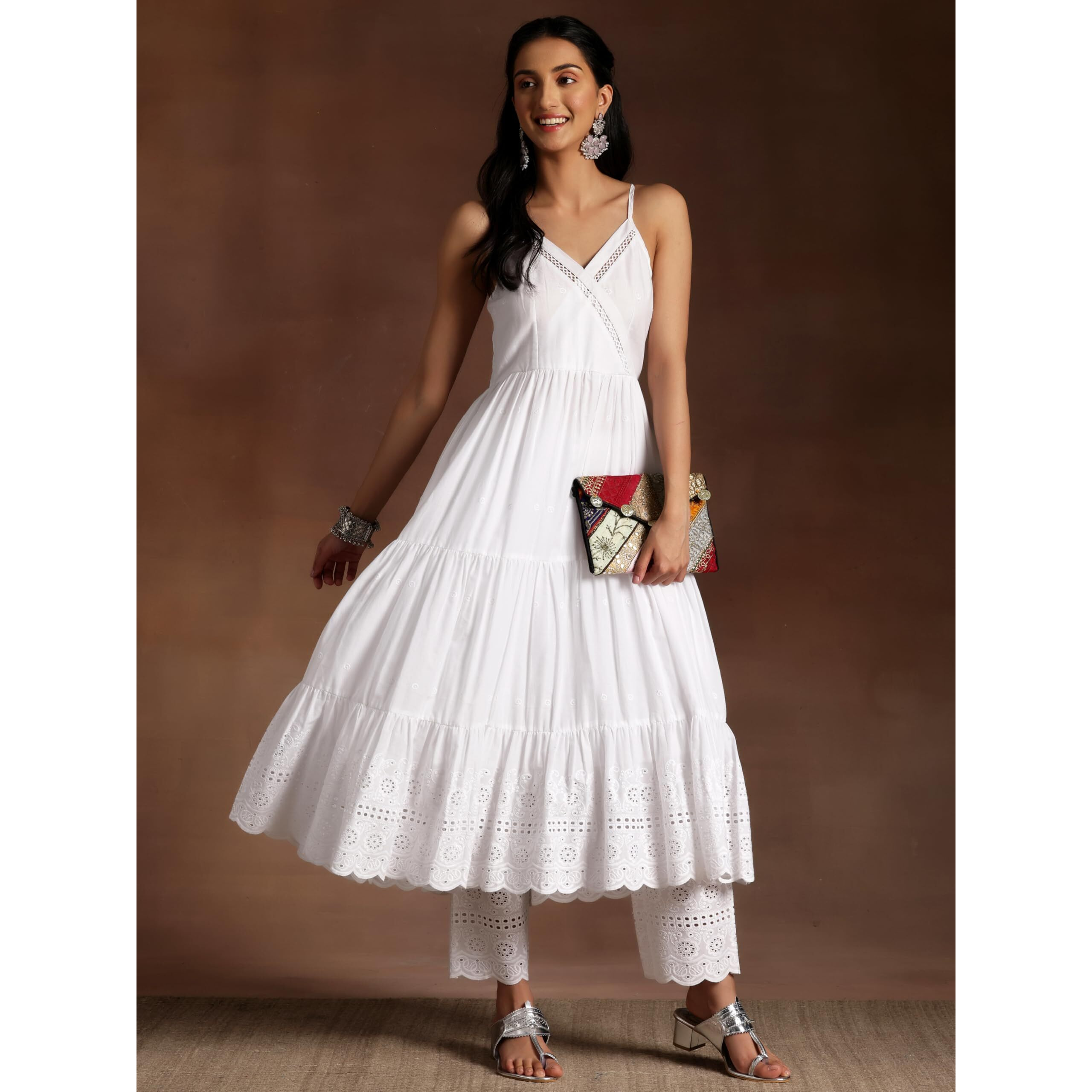 Libas Women's Cotton Self Design Kurta Set (35858_White_M)