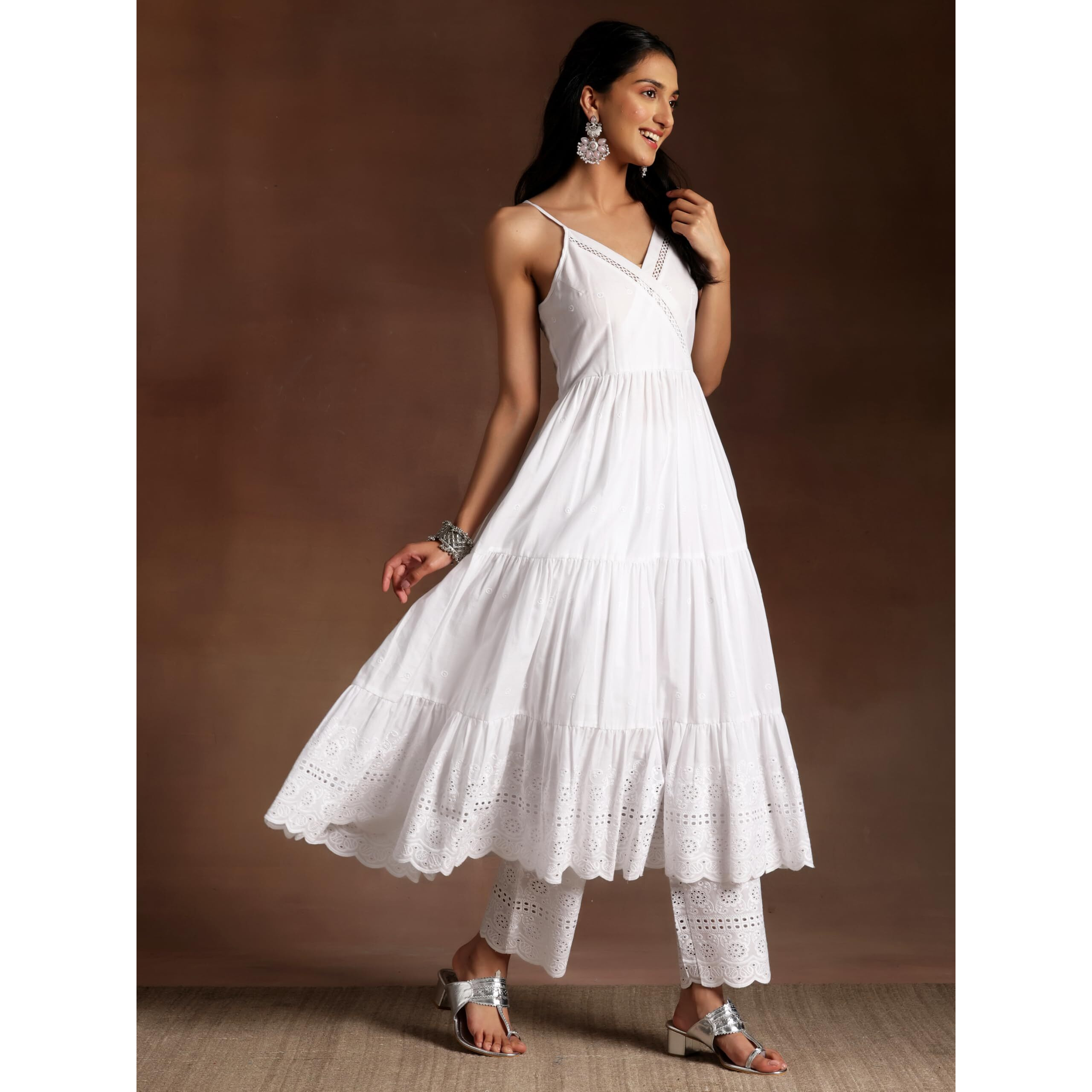 Libas Women's Cotton Self Design Kurta Set (35858_White_M)