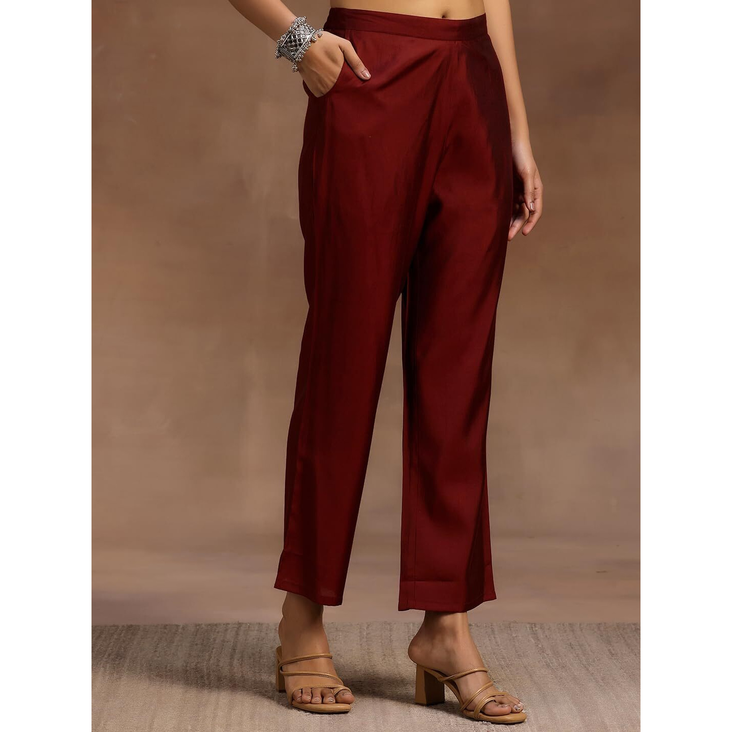 Libas Womens Printed Silk Blend A-Line Kurta With Trousers And Dupatta