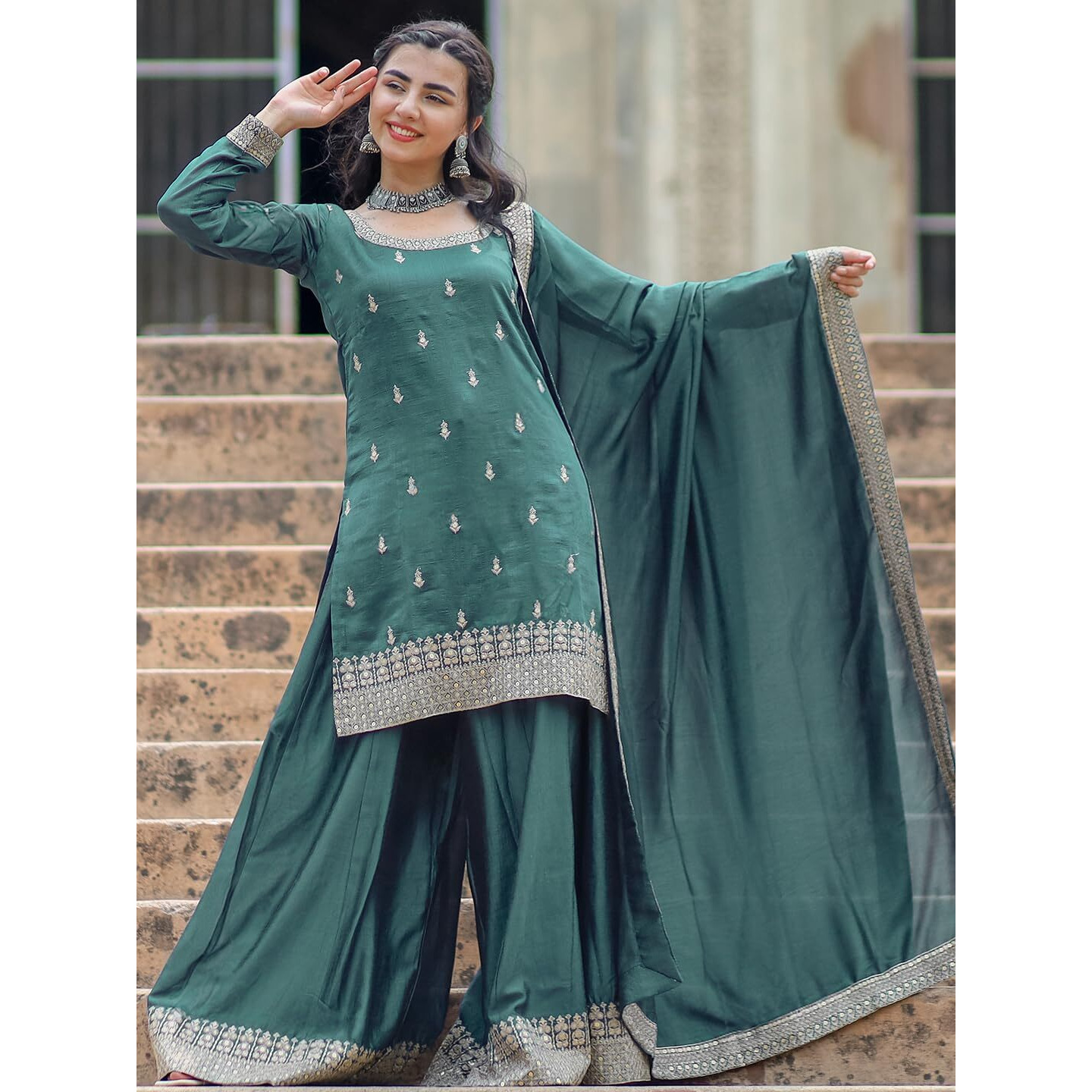 Libas Women's Silk Blend Kurta Set (27619_Grey