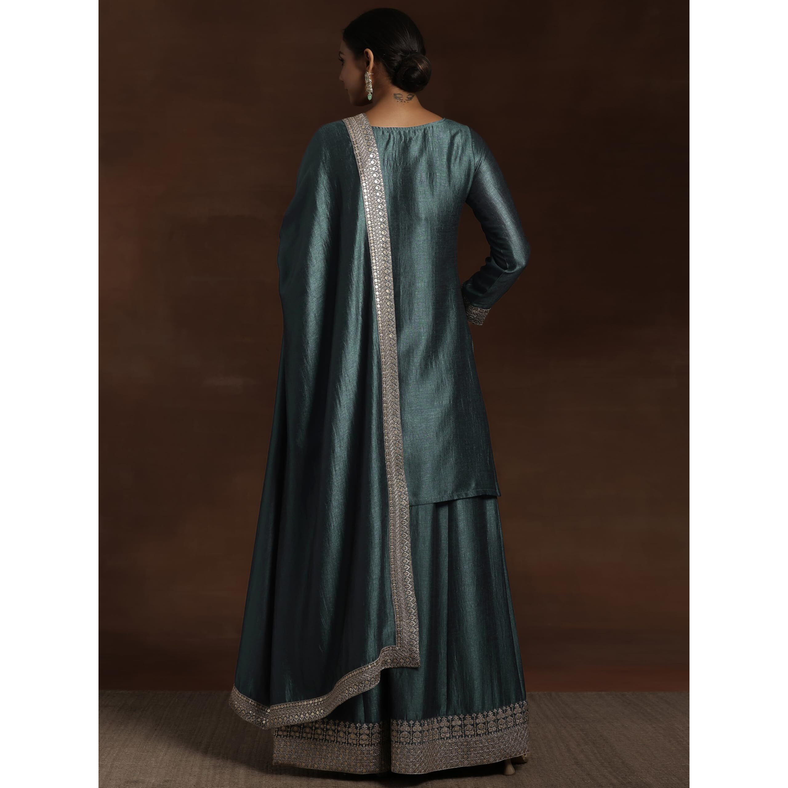 Libas Women's Silk Blend Kurta Set (27619_Grey
