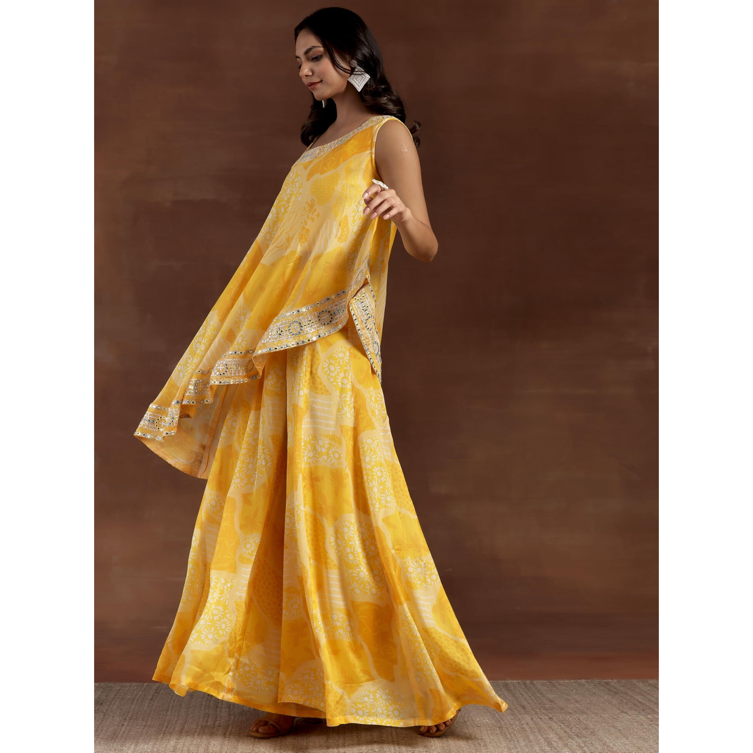 Libas Womens Printed Silk Blend Co-Ord Set For Women Yellow