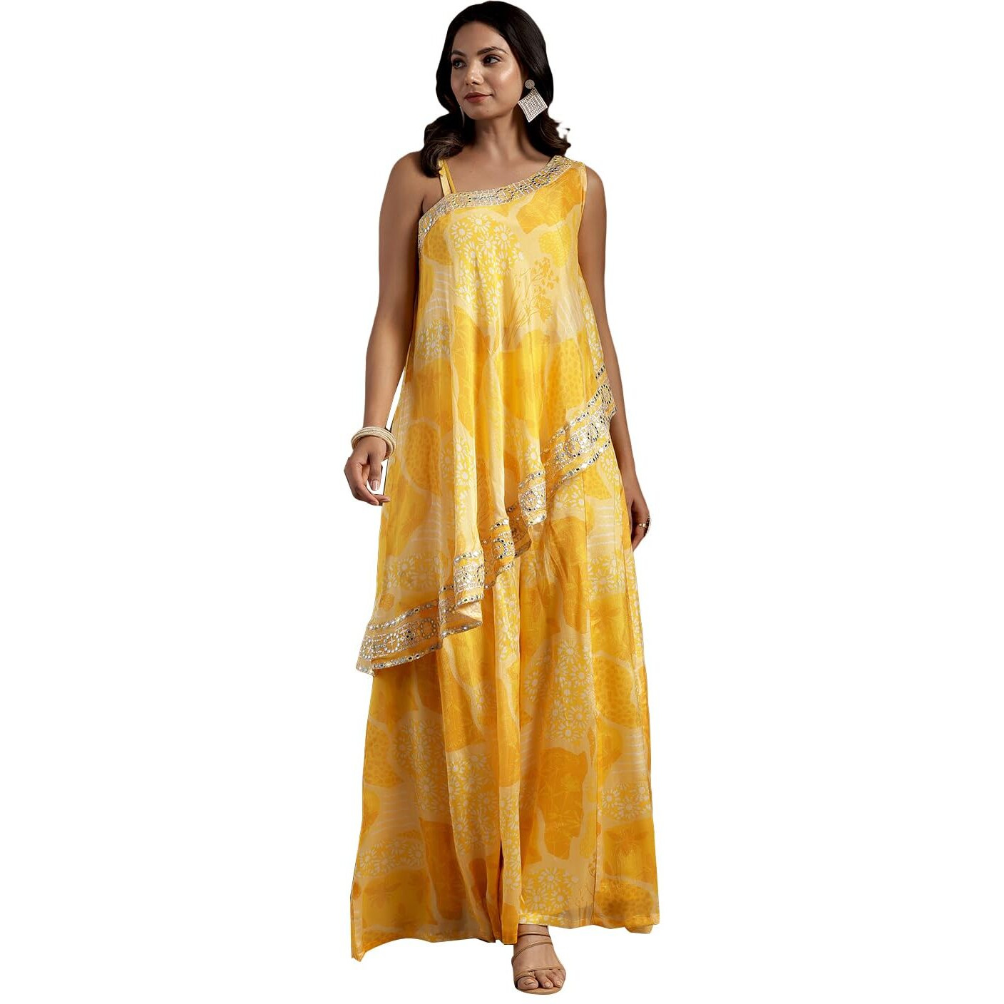 Libas Womens Printed Silk Blend Co-Ord Set For Women Yellow