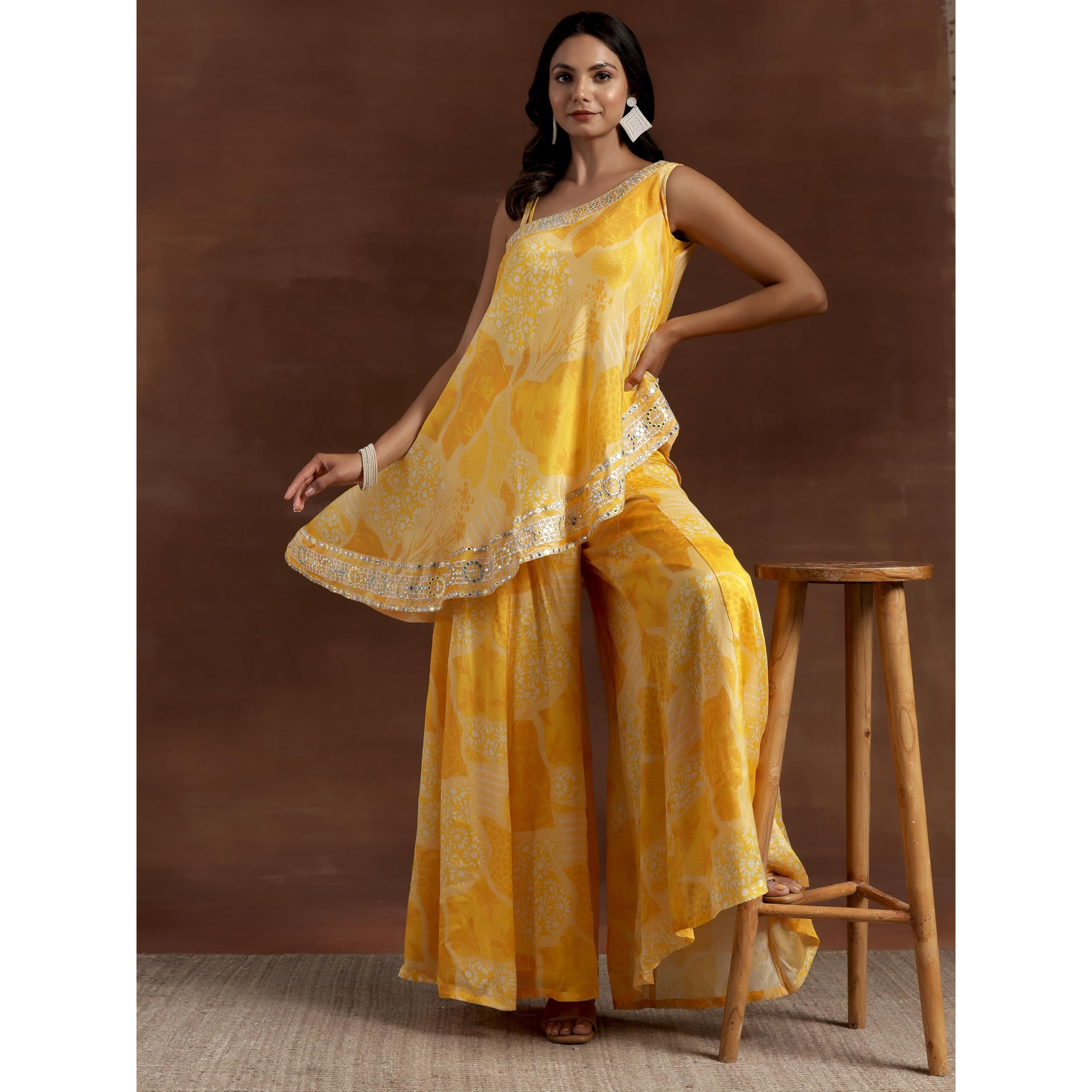Libas Womens Printed Silk Blend Co-Ord Set For Women Yellow