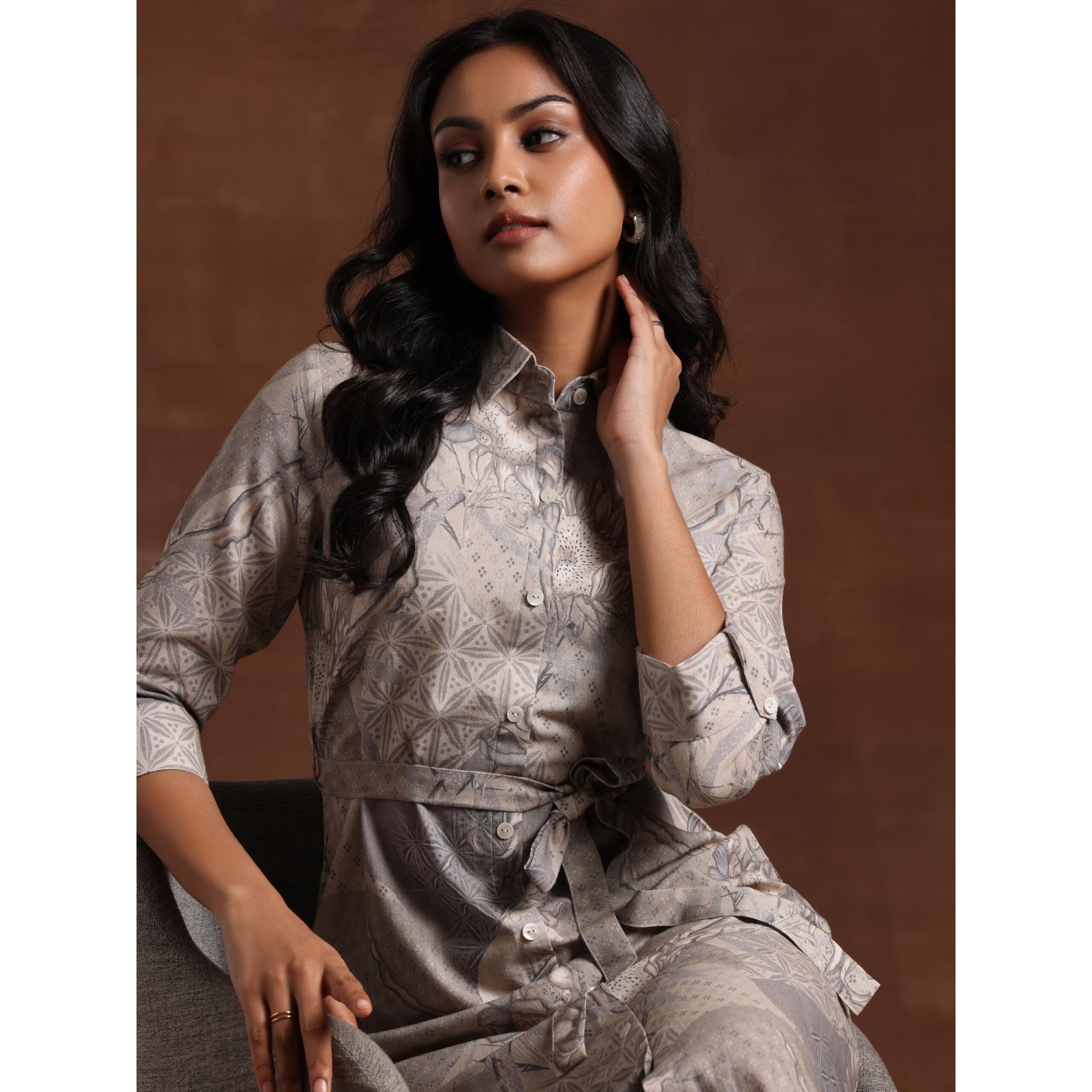 Libas Women's Linen Shirt Midi Dress (37182_Off White